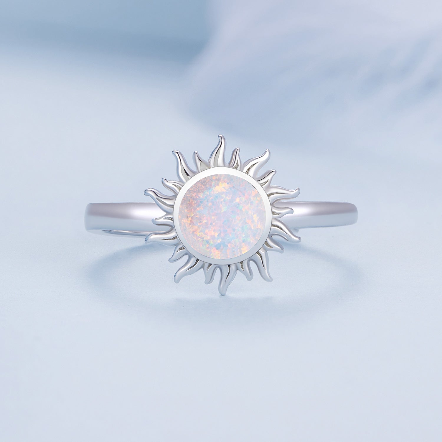 925 Sterling Silver Translucent Opal Platinum Plated Ring