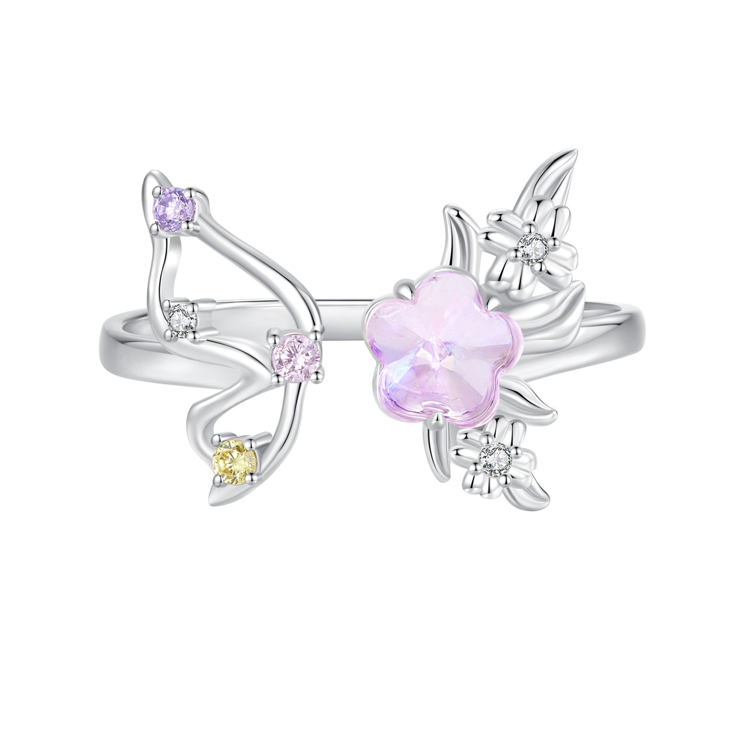 925 Sterling Silver Ring with Pavé Setting CZ, White Gold Plated, 1.7mm Width, for Women