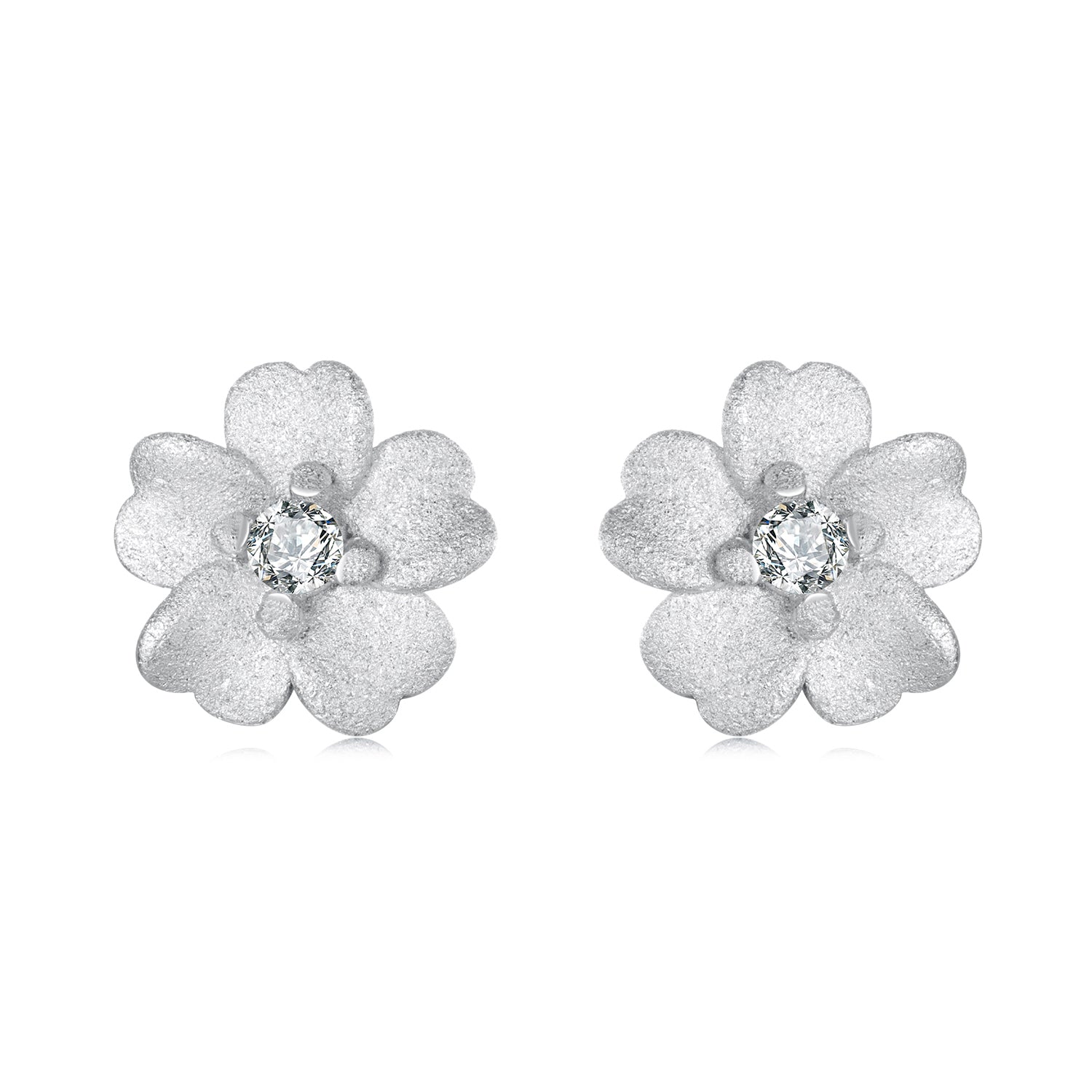 925 Sterling Silver Earrings with Pavé Setting CZ and White Gold Plating, 0.8cm for Women