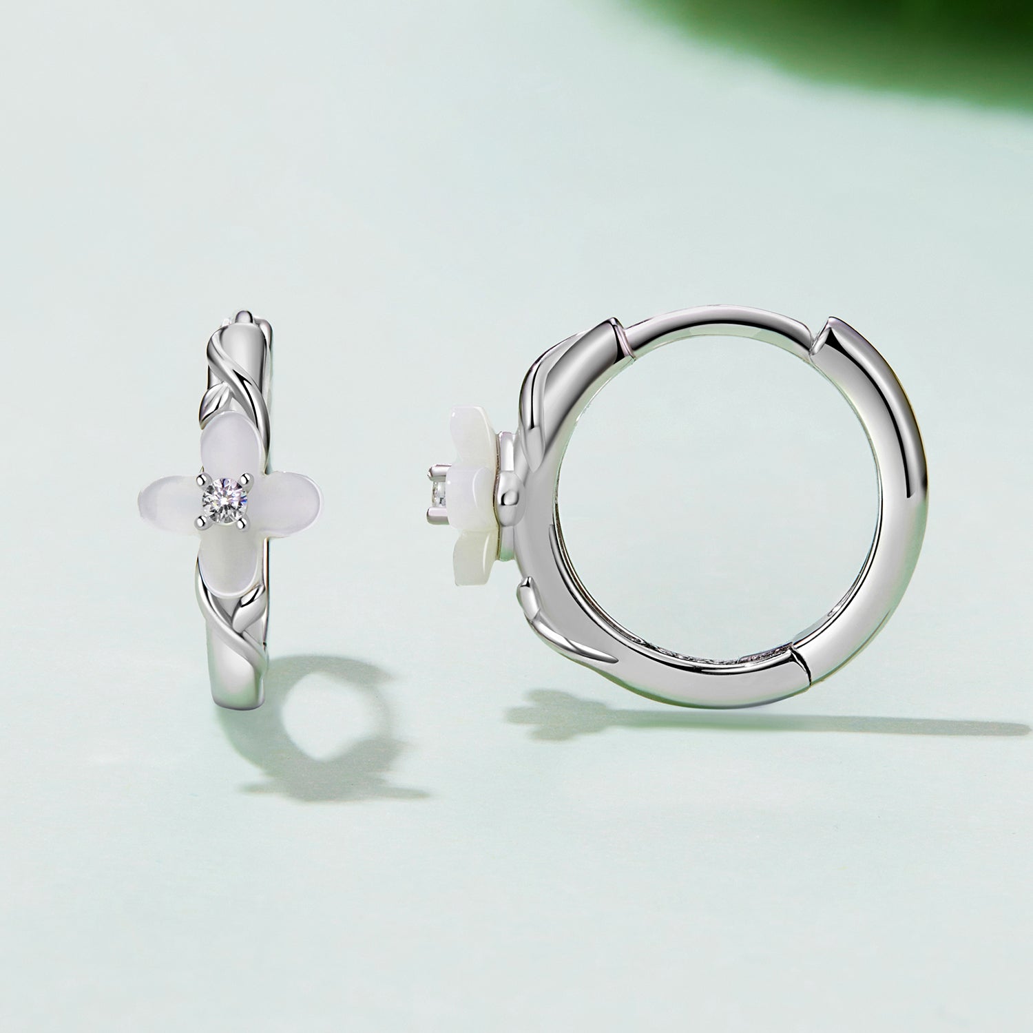 925 Sterling Silver Earrings with Pavé Setting CZ and High-Quality Nacre for Women