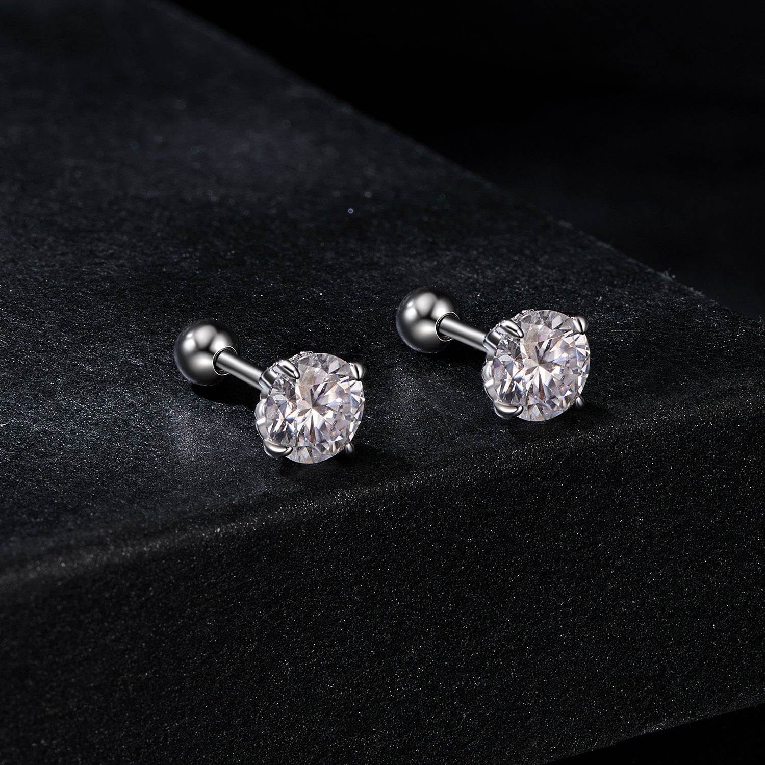 925 Sterling Silver 5mm Moissanite Earrings with White Gold Plating for Women