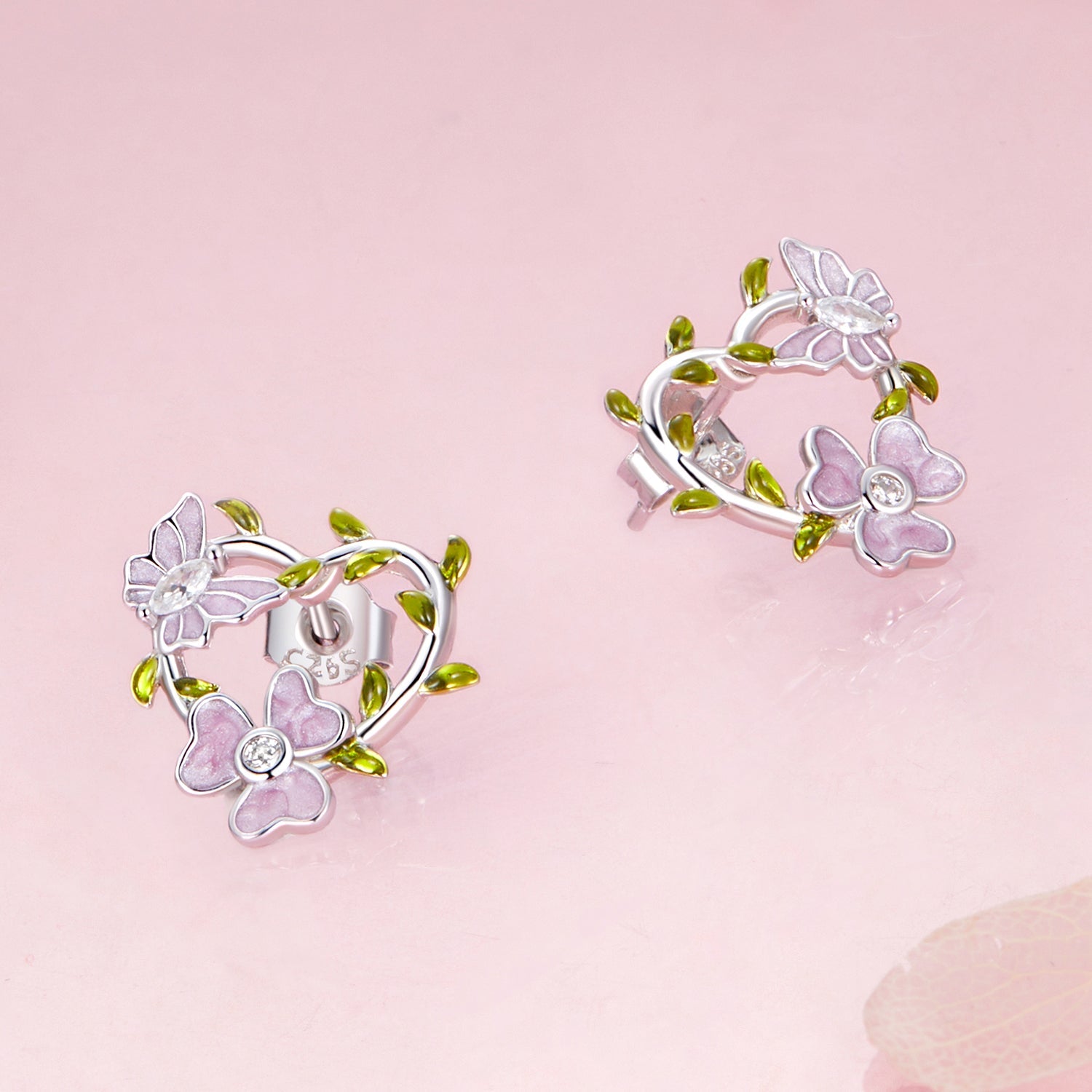 925 Sterling Silver Enamel CZ Plated Earrings
