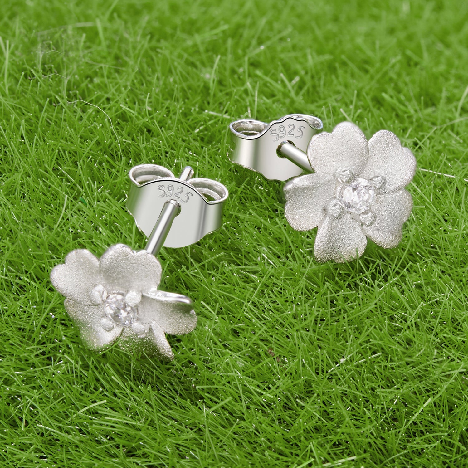925 Sterling Silver Earrings with Pavé Setting CZ and White Gold Plating, 0.8cm for Women