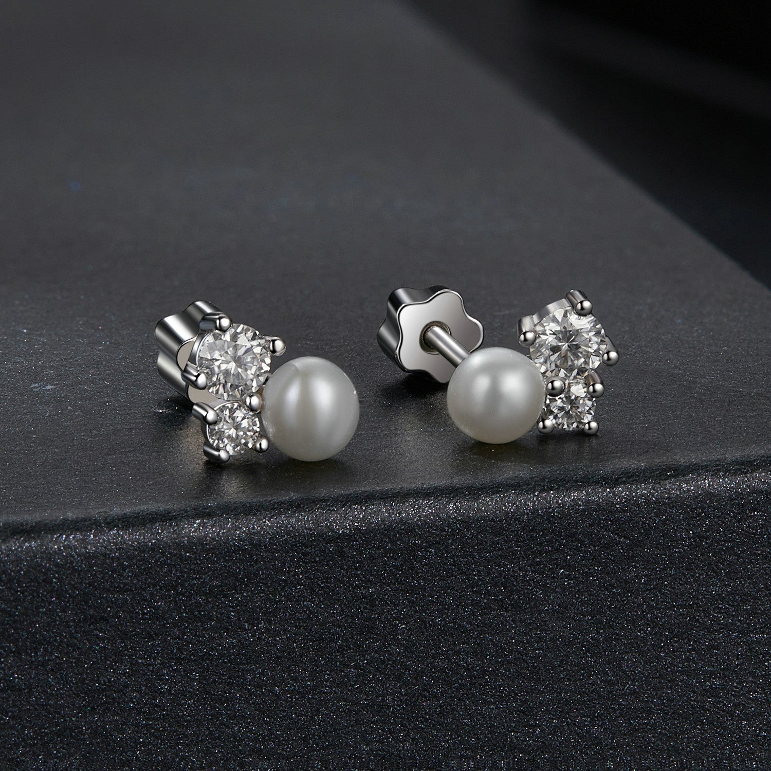 925 Sterling Silver 0.1 Carat Moissanite and Pearl Earrings for Women