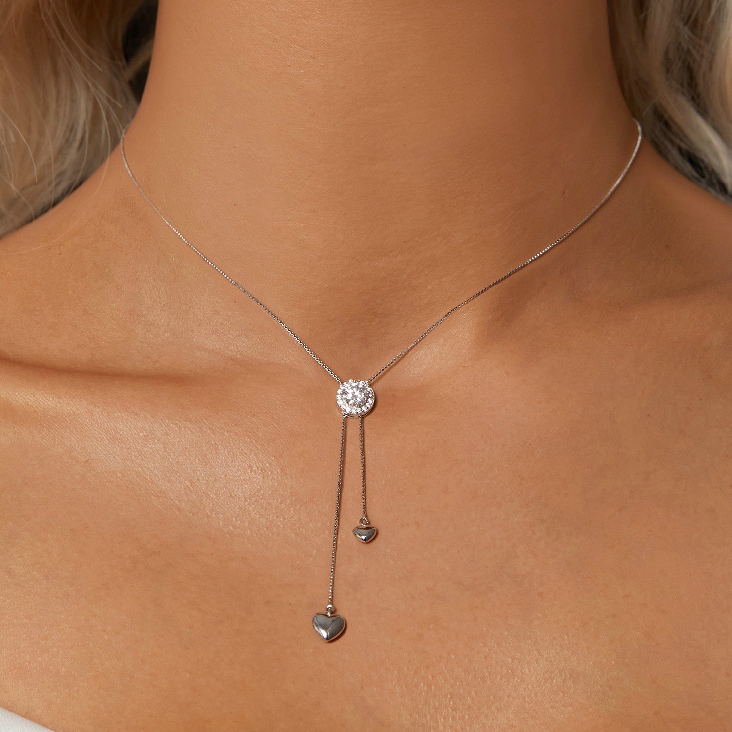 925 Sterling Silver 5mm Moissanite Necklace with Pavé Setting in White Gold, 450mm Length for Women