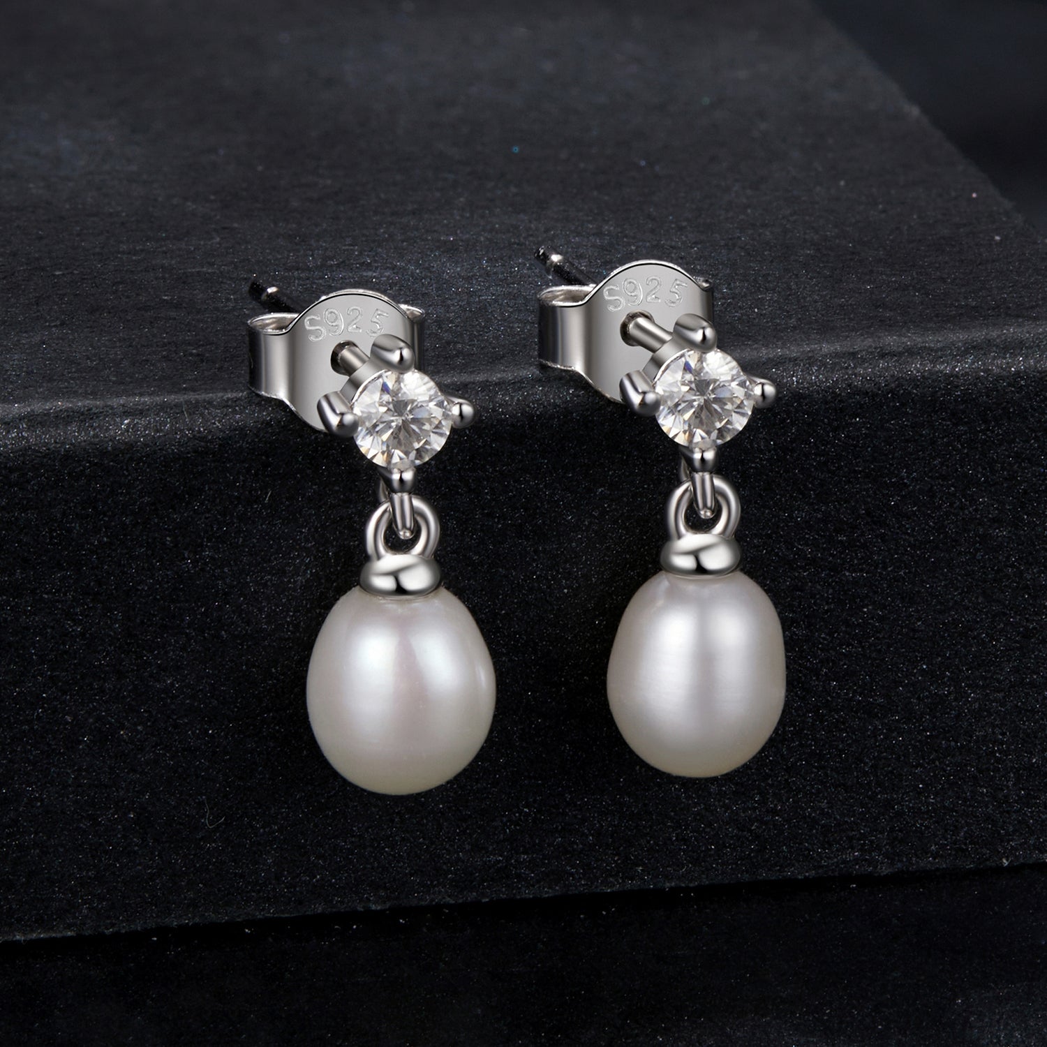 925 Sterling Silver Moissanite 0.10 Carat Earrings with Freshwater Pearl for Women