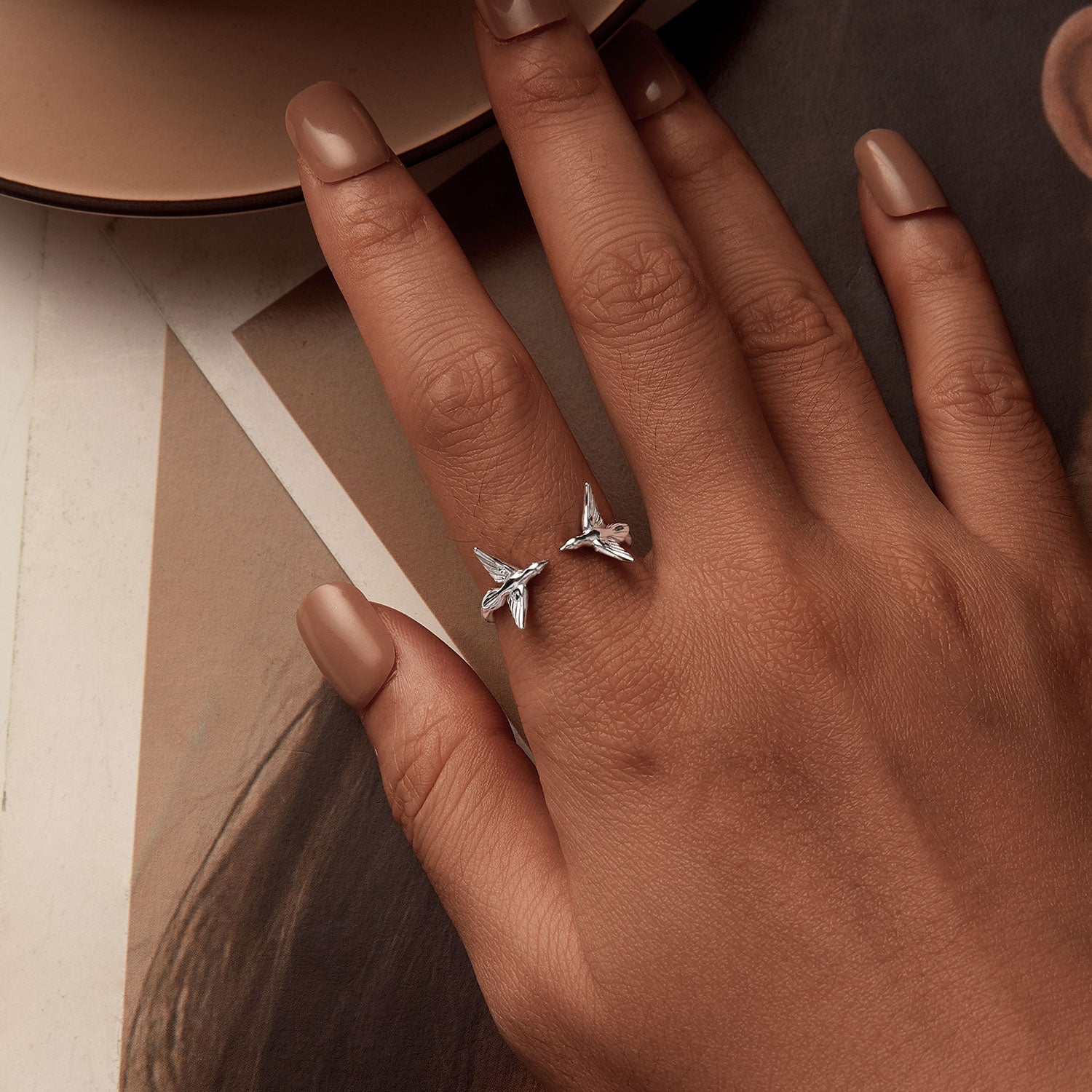 925 Sterling Silver Ring with White Gold Plating, 1.5mm Width