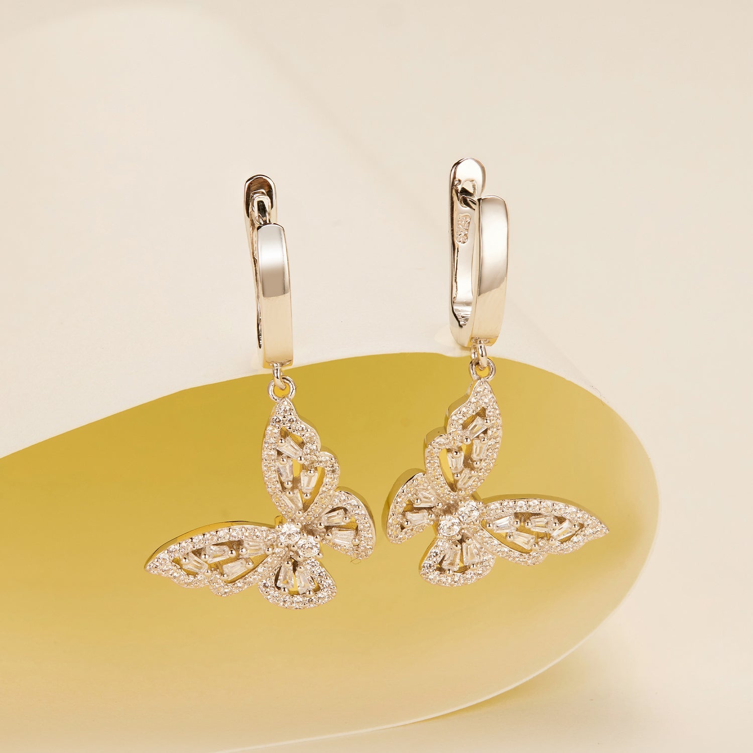 925 Sterling Silver Earrings with Pavé Setting CZ, 37x19mm for Women