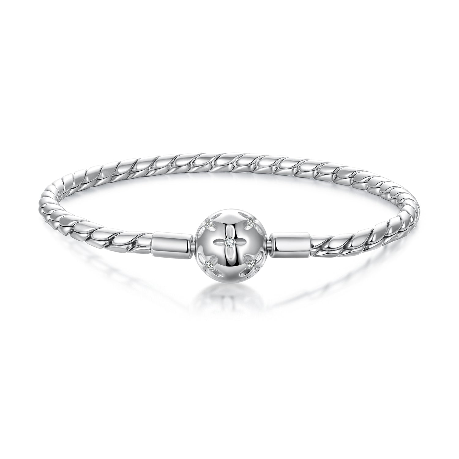 925 Sterling Silver White Gold Plated Bracelet with CZ Pendant for Women