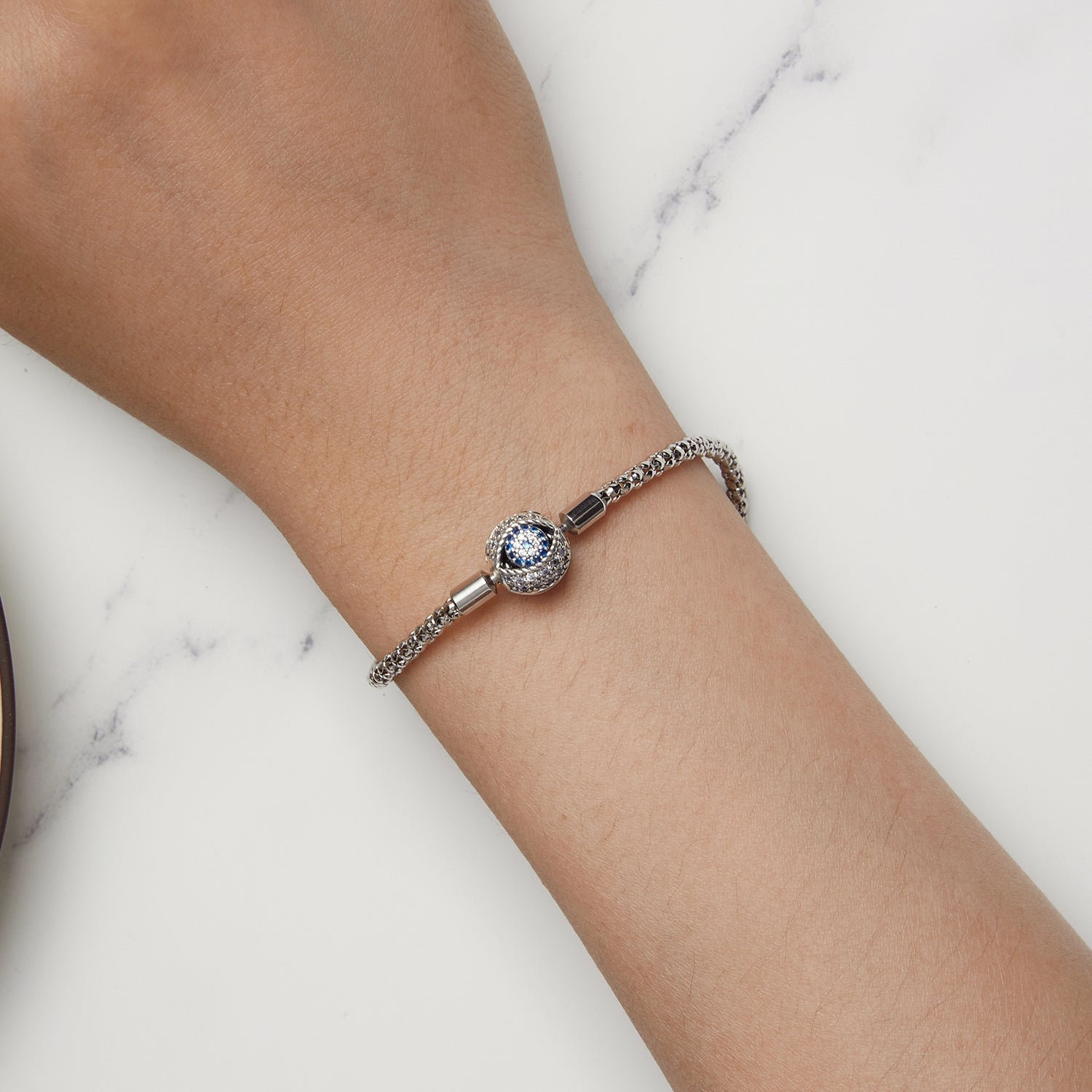 925 Sterling Silver Pavé Setting CZ 17.0 cm Oxidized Silver Bracelet for Women