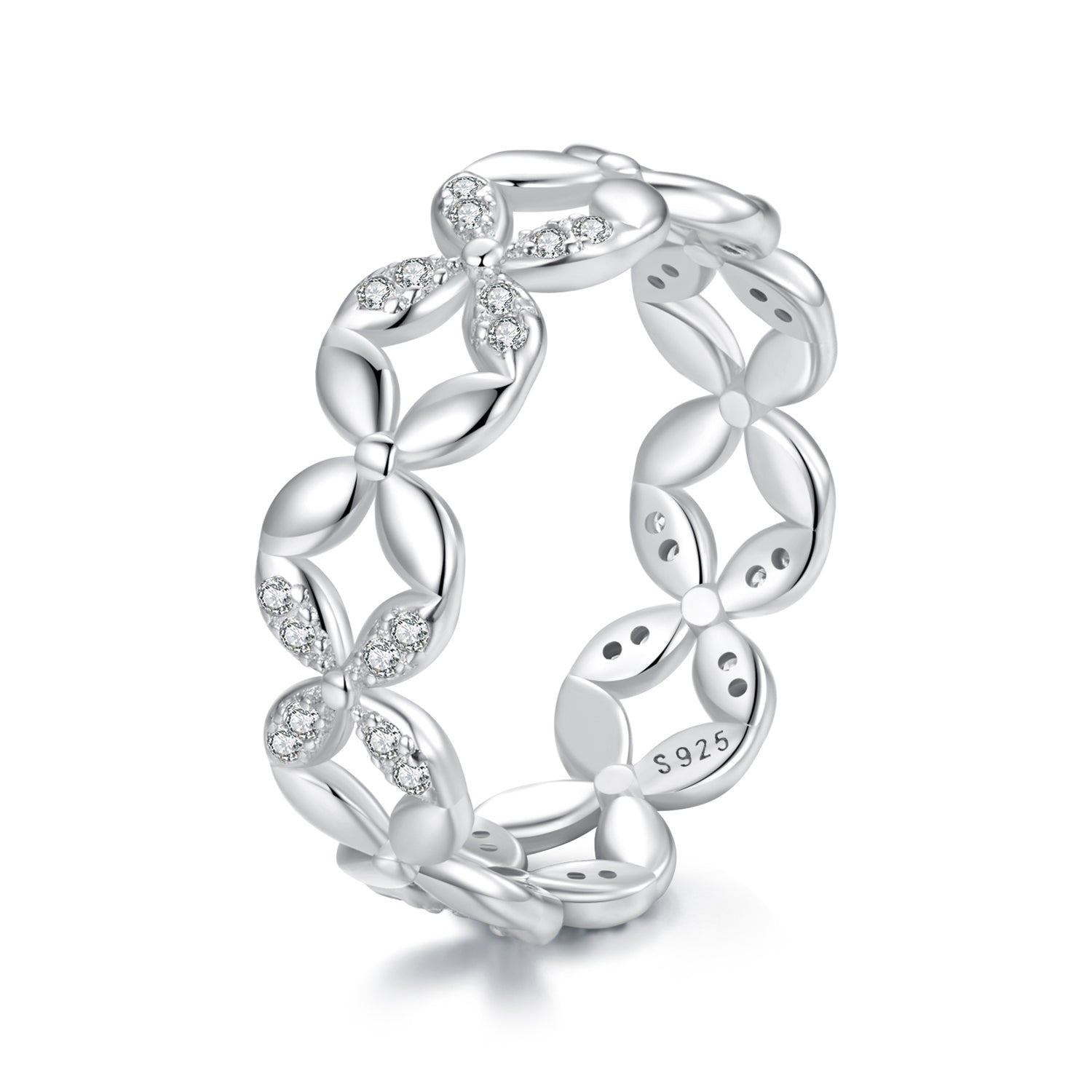 925 Sterling Silver White Gold Plated 0.6cm Ring Size 6 for Women