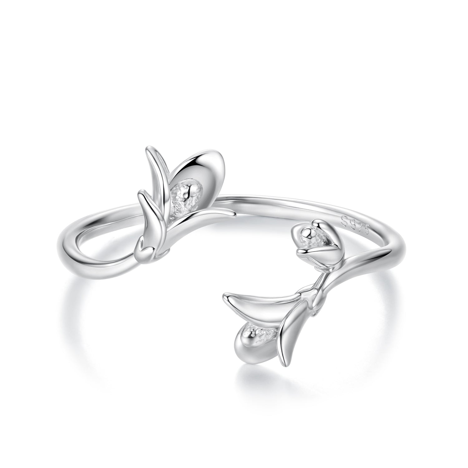 925 Sterling Silver Plated White Gold 0.7cm Flower Ring