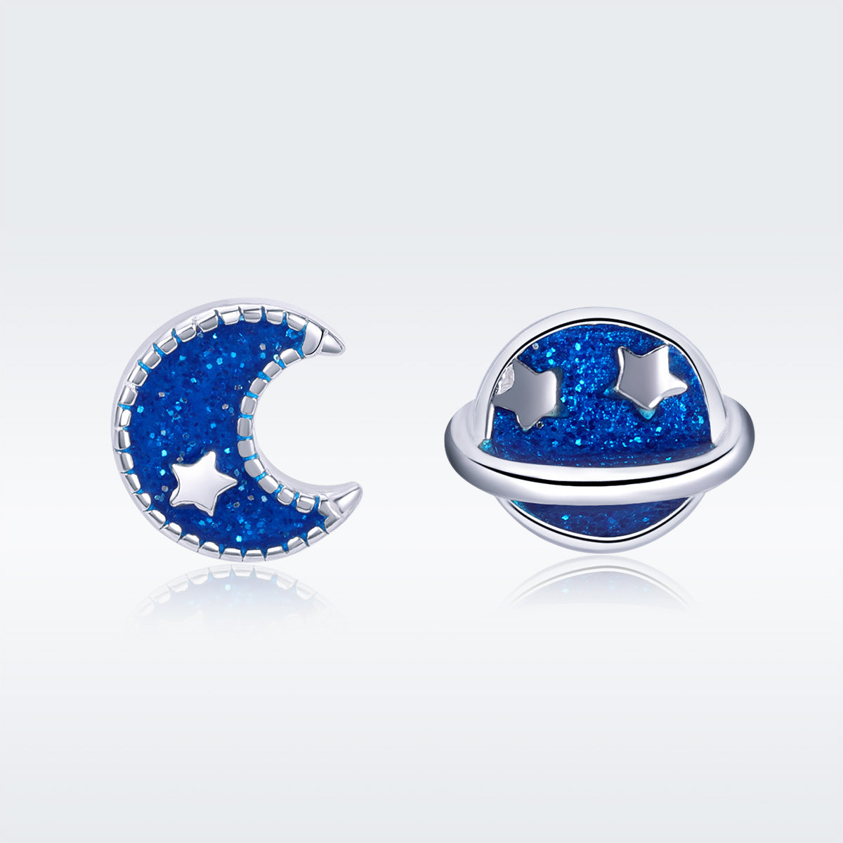 925 Sterling Silver Earrings for Women - Enamel Moon and Sun Design, 0.7x0.6cm, 0.6x0.8cm