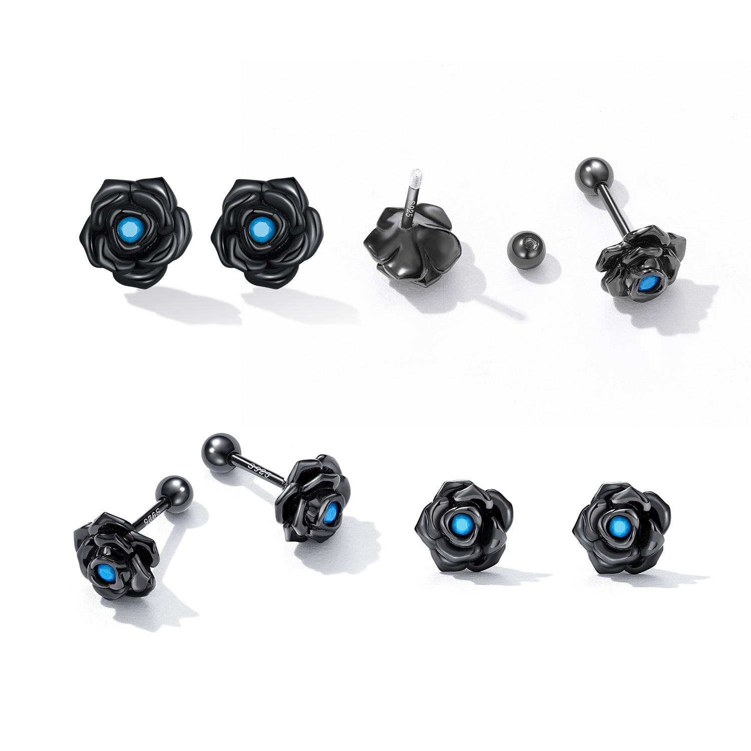 925 Sterling Silver Earrings with Turquoise and Black Gold Finish