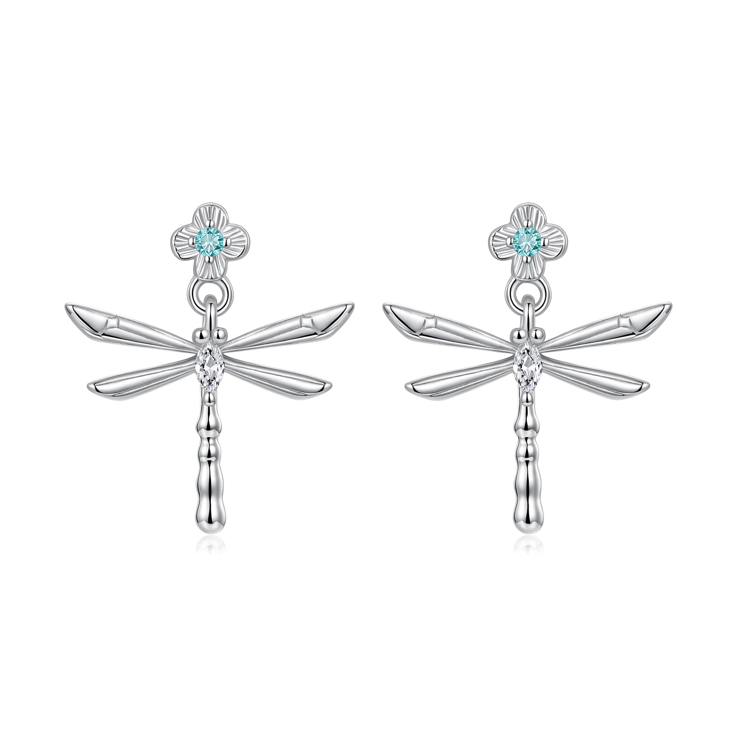925 Sterling Silver Earrings with Pavé Setting CZ and Transparent Glass