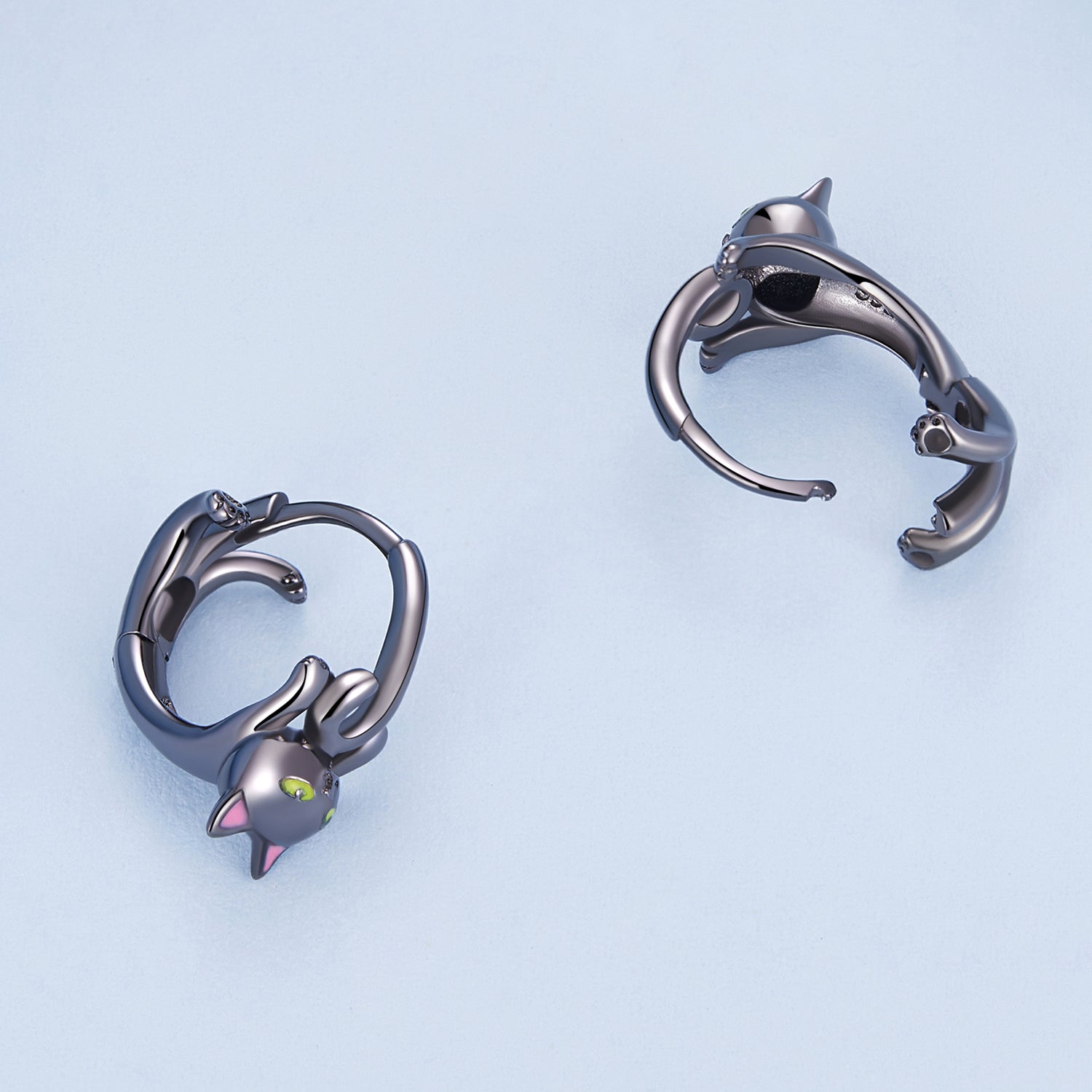 925 Sterling Silver Enamel Black Gold Earrings for Women