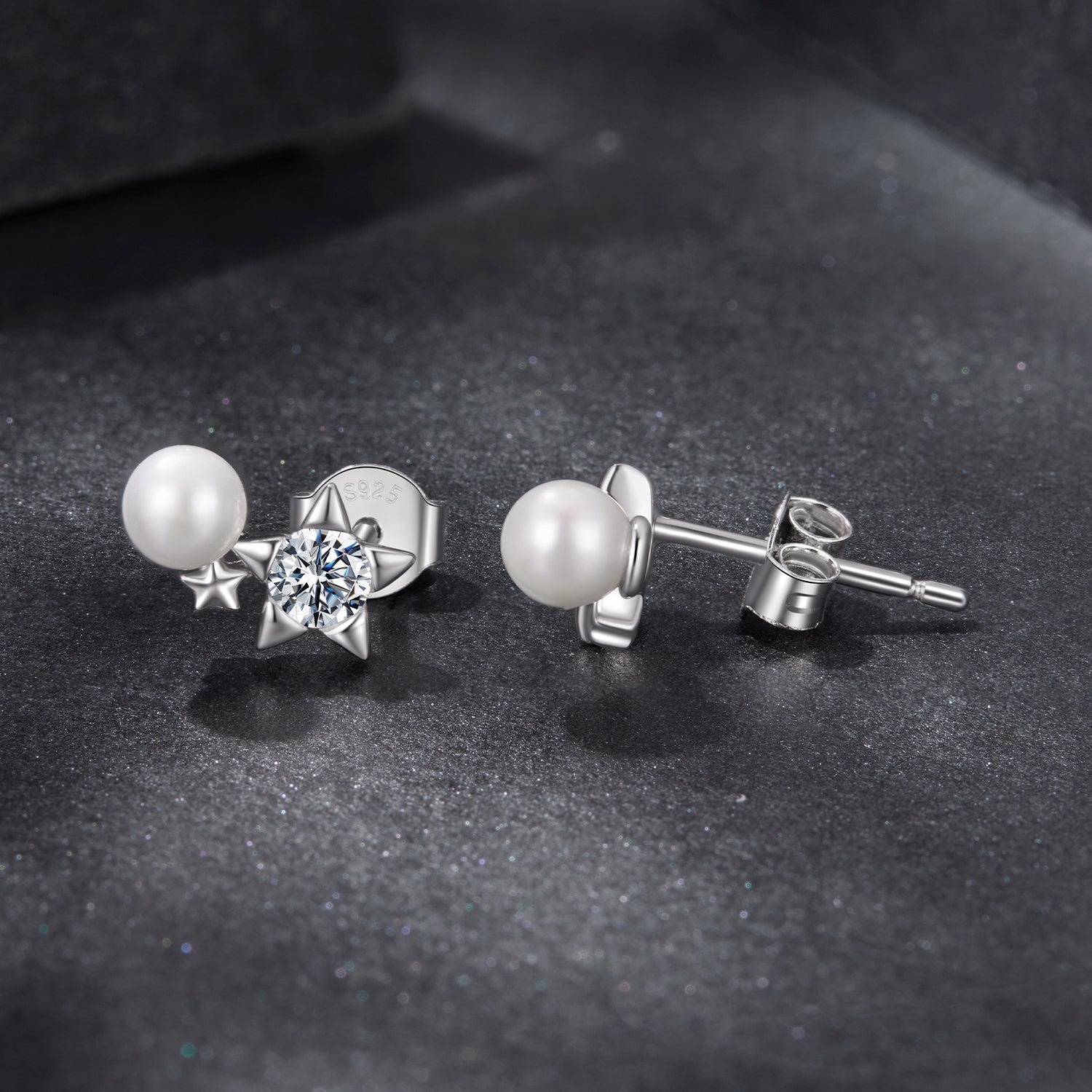 925 Sterling Silver 0.20 Carat Moissanite Earrings with Synthetic Pearl for Women