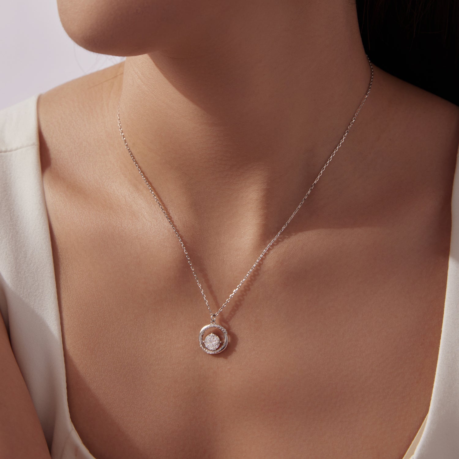 925 Sterling Silver Moissanite Necklace 40+5cm with CZ for Women