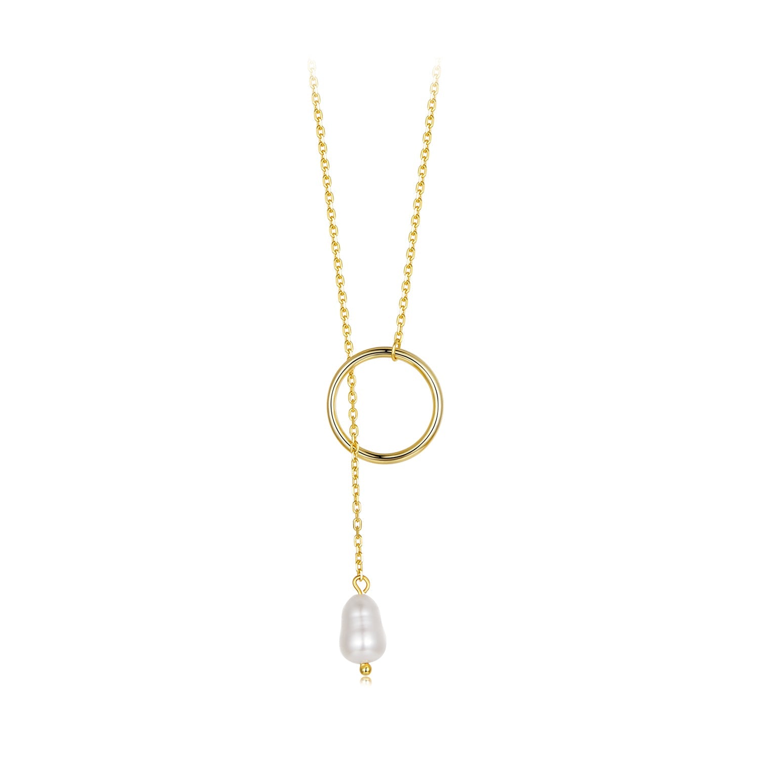 925 Sterling Silver Necklace with Gold Plated Freshwater Pearl - 60cm Length
