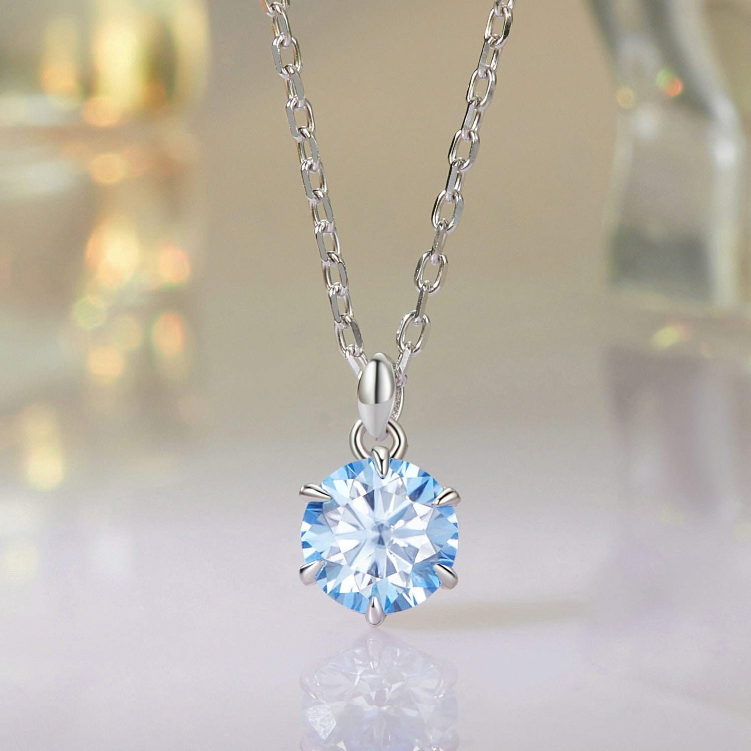925 Sterling Silver Moissanite 6.5mm Diamond-like Pendant Necklace for Women