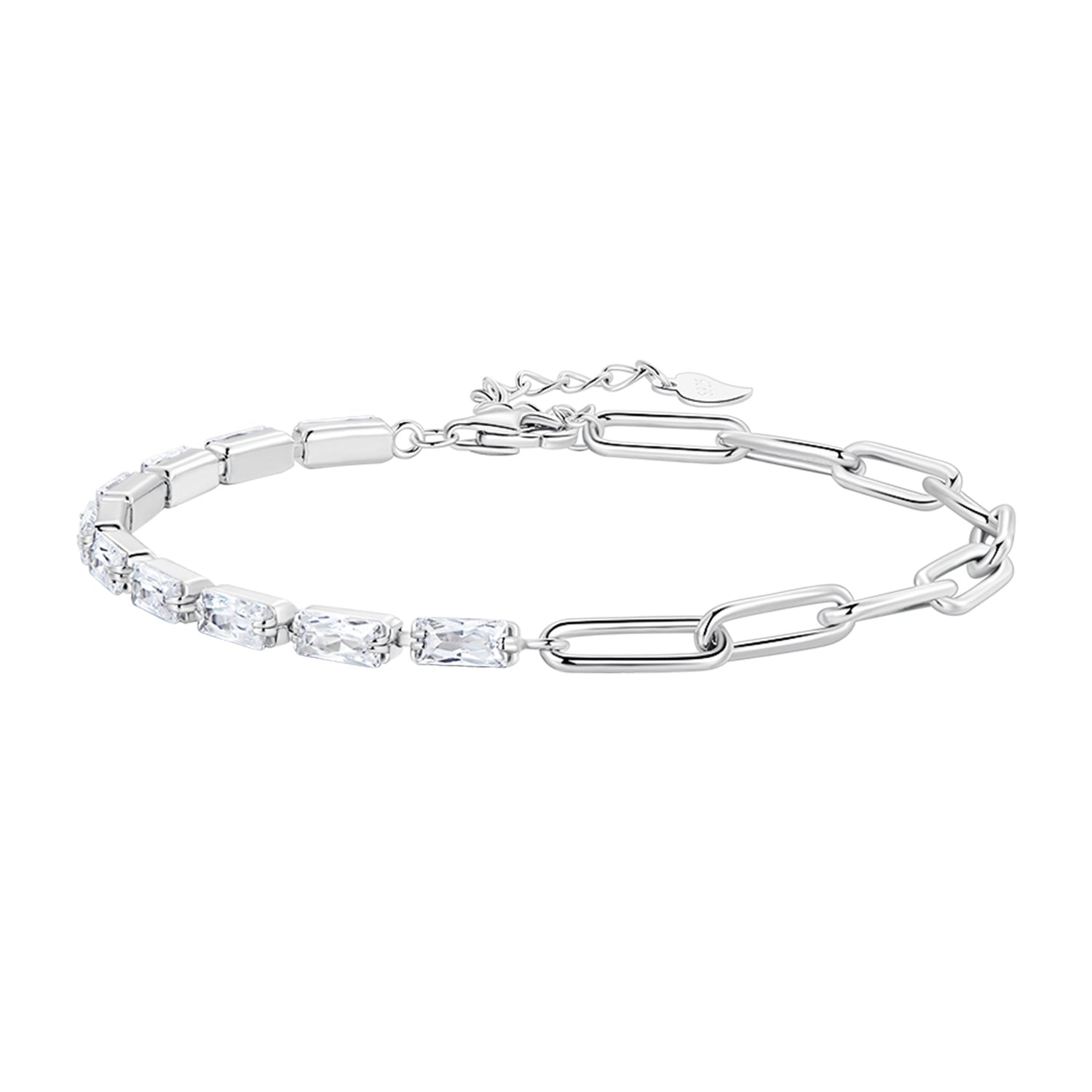 925 Sterling Silver Pavé Setting CZ Bracelet with Platinum Plating, Adjustable 14.5+3cm, for Women