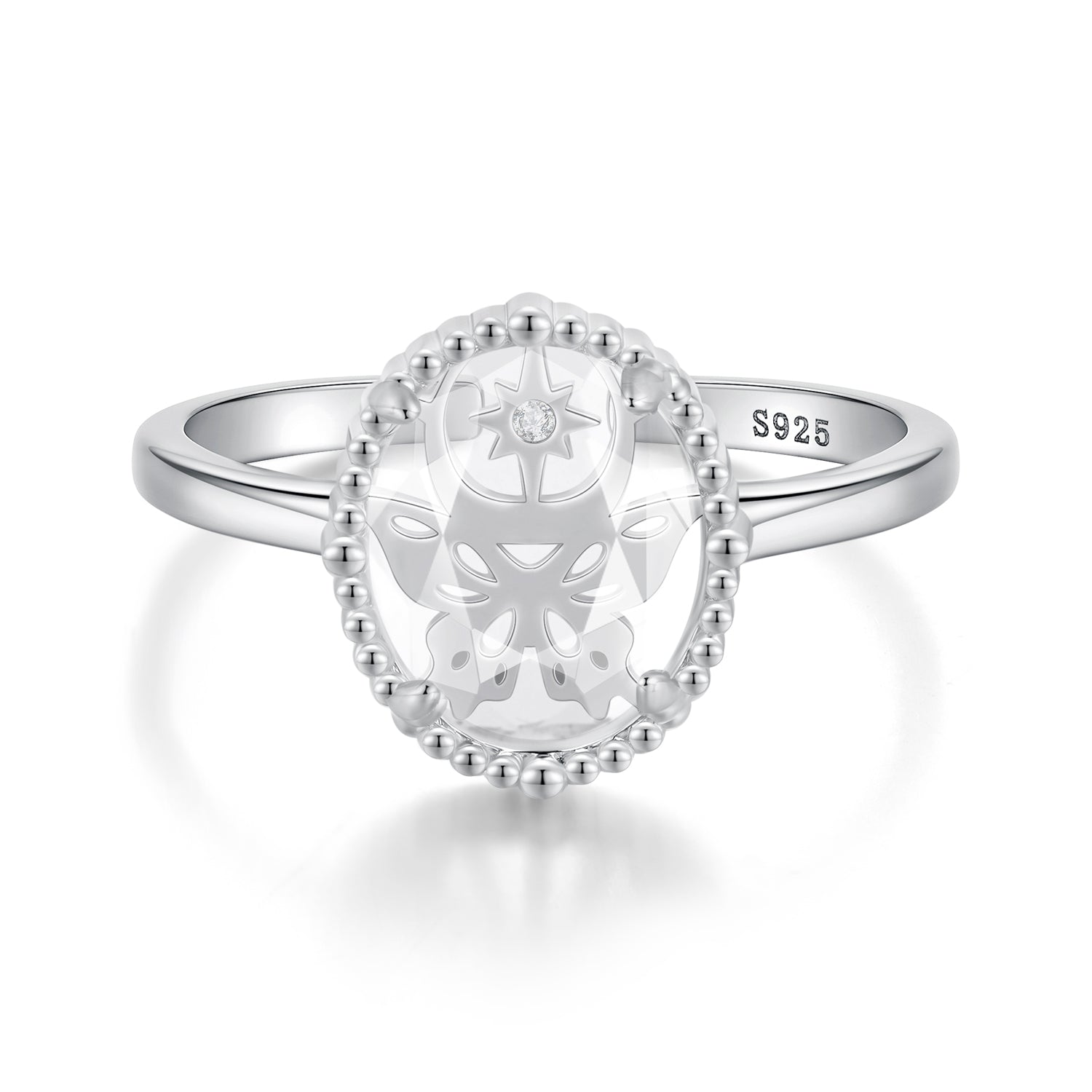 925 Sterling Silver Pavé Setting CZ White Gold Plated Ring with Transparent Glass for Women