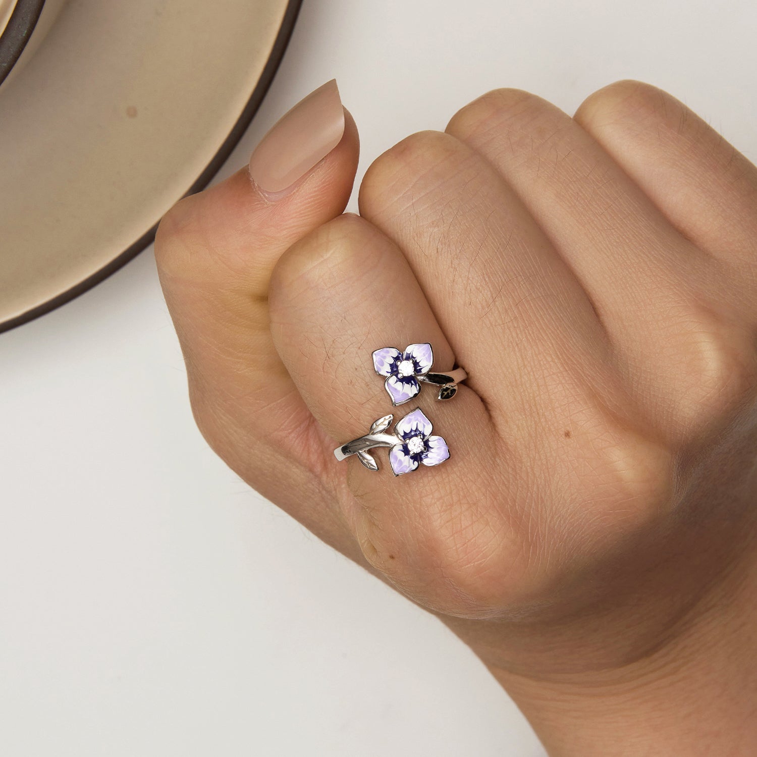 S925 Sterling Silver Enamel CZ Pavé Setting Ring for Women