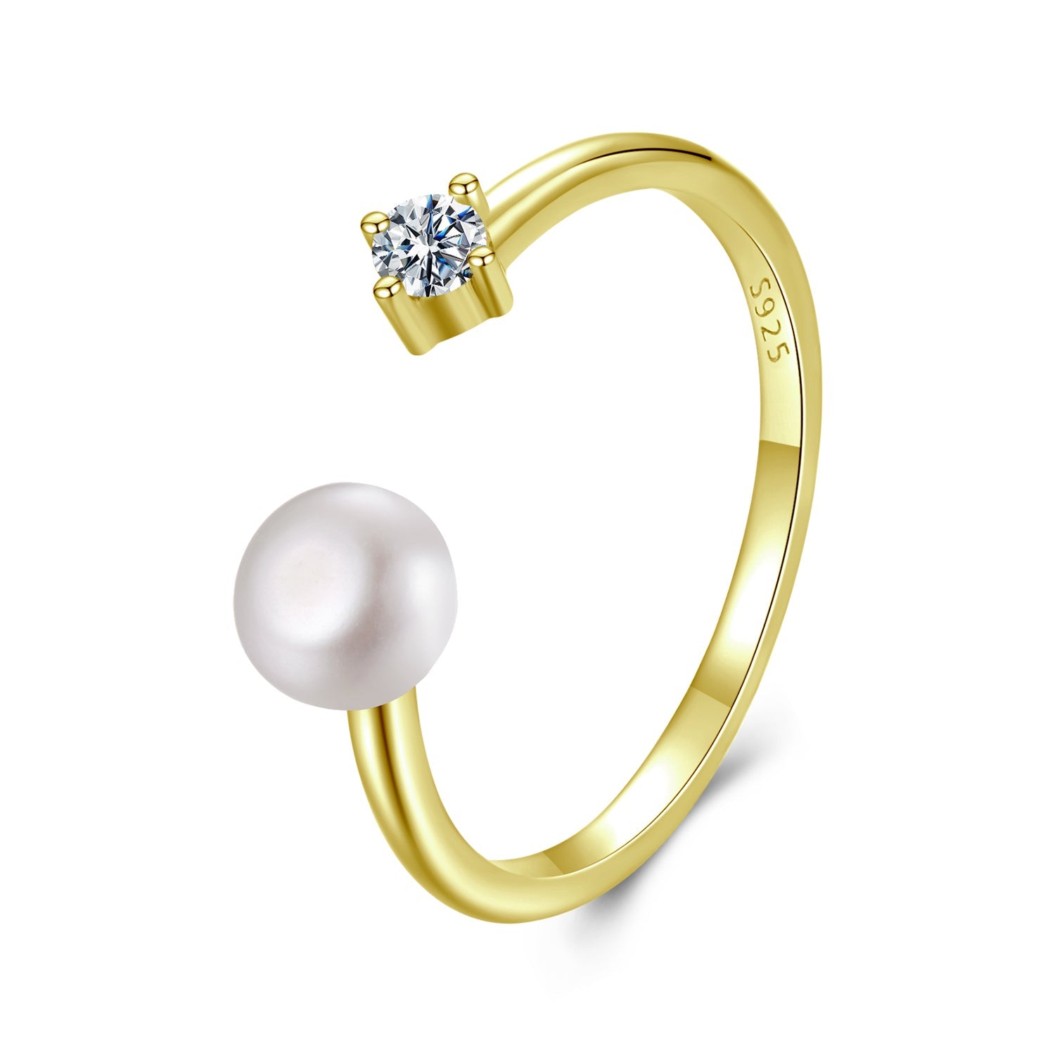 925 Sterling Silver Moissanite Quality Shell Pearl Ring for Women - Size E