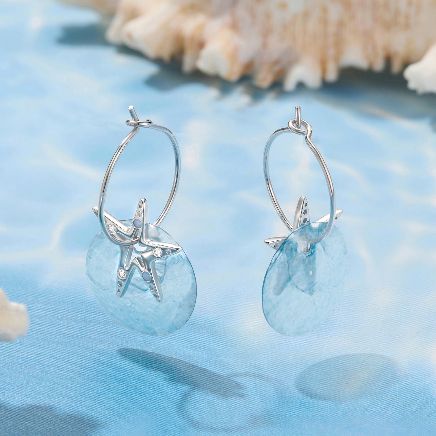 925 Sterling Silver Earrings with Nano Opal Stone and CZ in White Gold Plated, 2.8cm for Women
