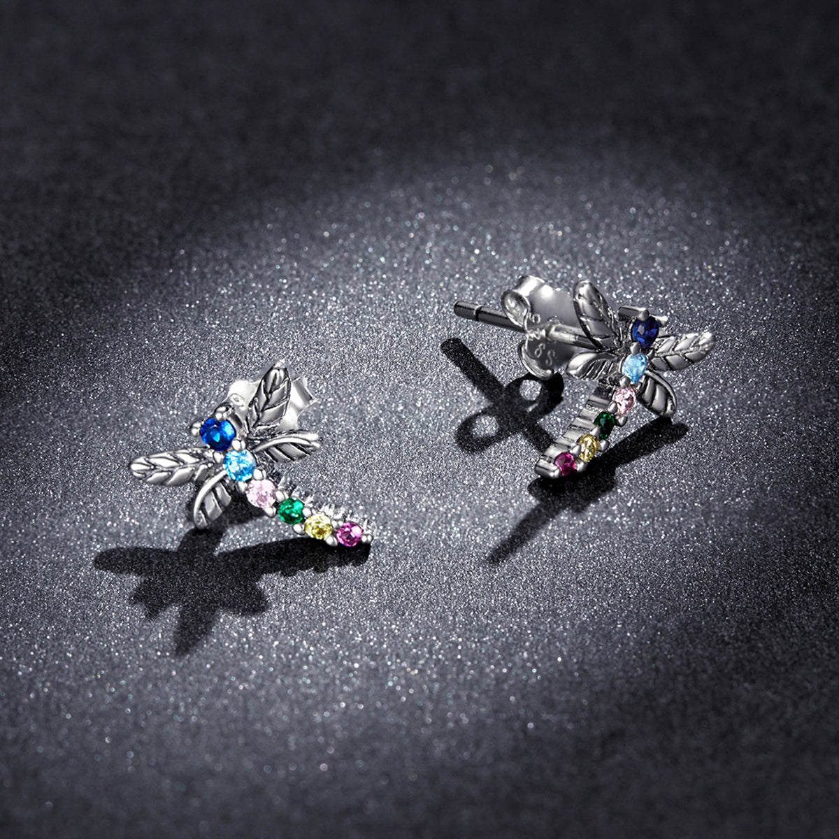 925 Sterling Silver Earrings with Pavé Setting CZ in Oxidized Silver