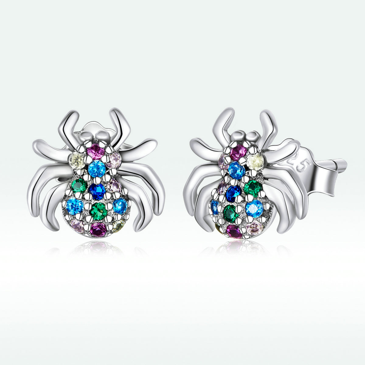 925 Sterling Silver Earrings with Pavé Setting CZ, Oxidized Silver, 0.7*0.8 cm for Women