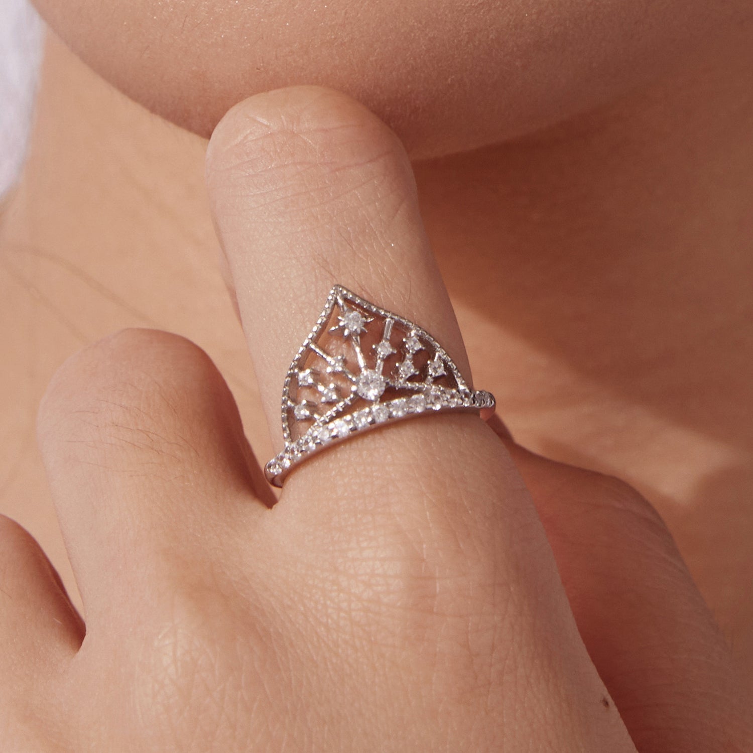 925 Sterling Silver White Gold Plated Ring with Pavé Setting CZ Size 6 for Women