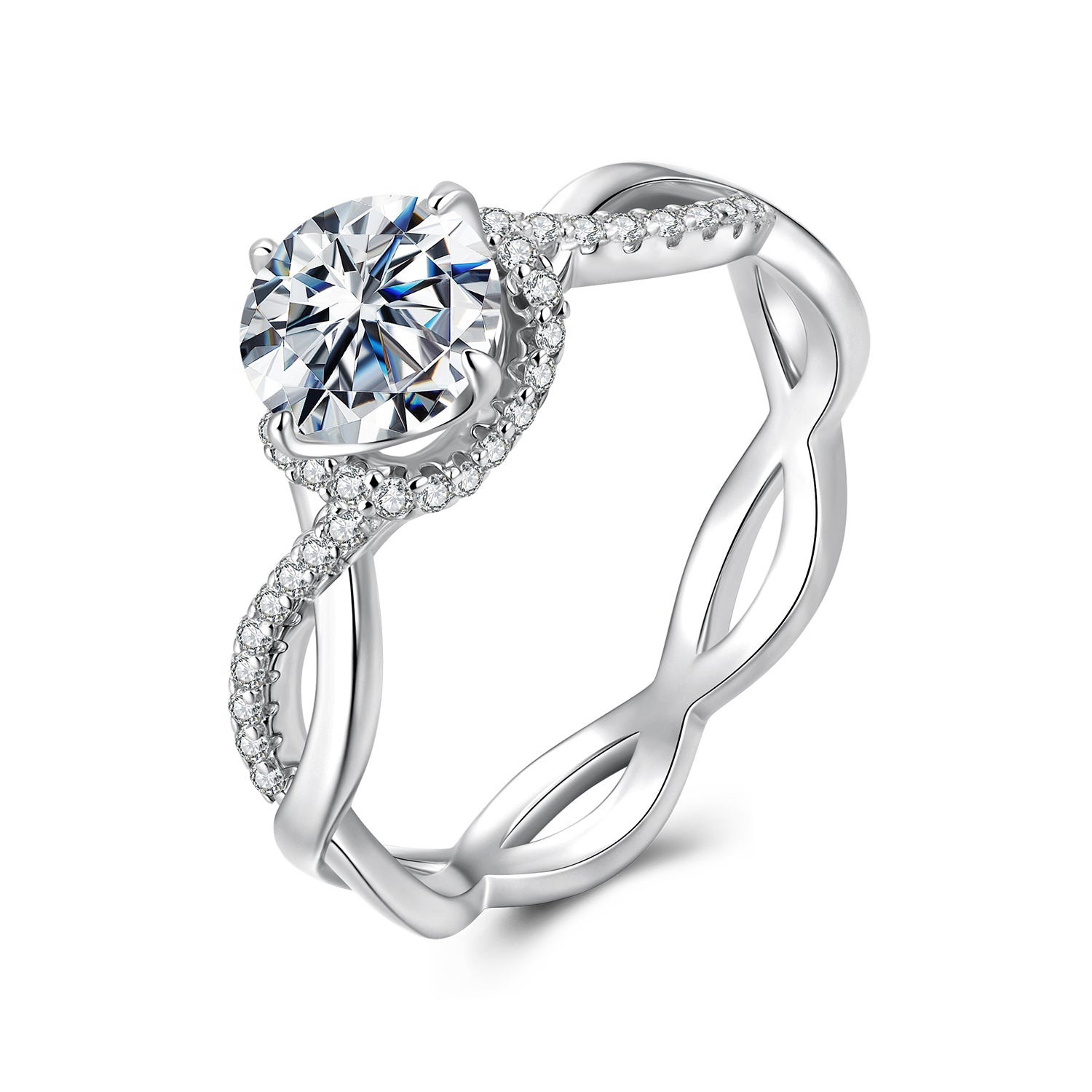 925 Sterling Silver Moissanite Ring in Size 7 with Pavé Setting for Women