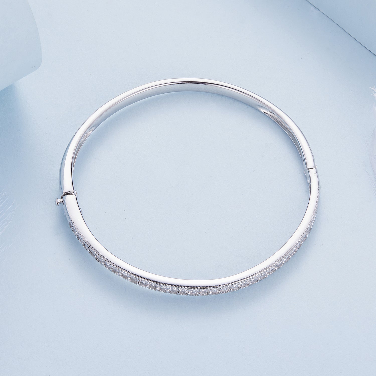 925 Silver & Platinum Pavé Setting CZ Bracelets, Size 17.0 mm for Women
