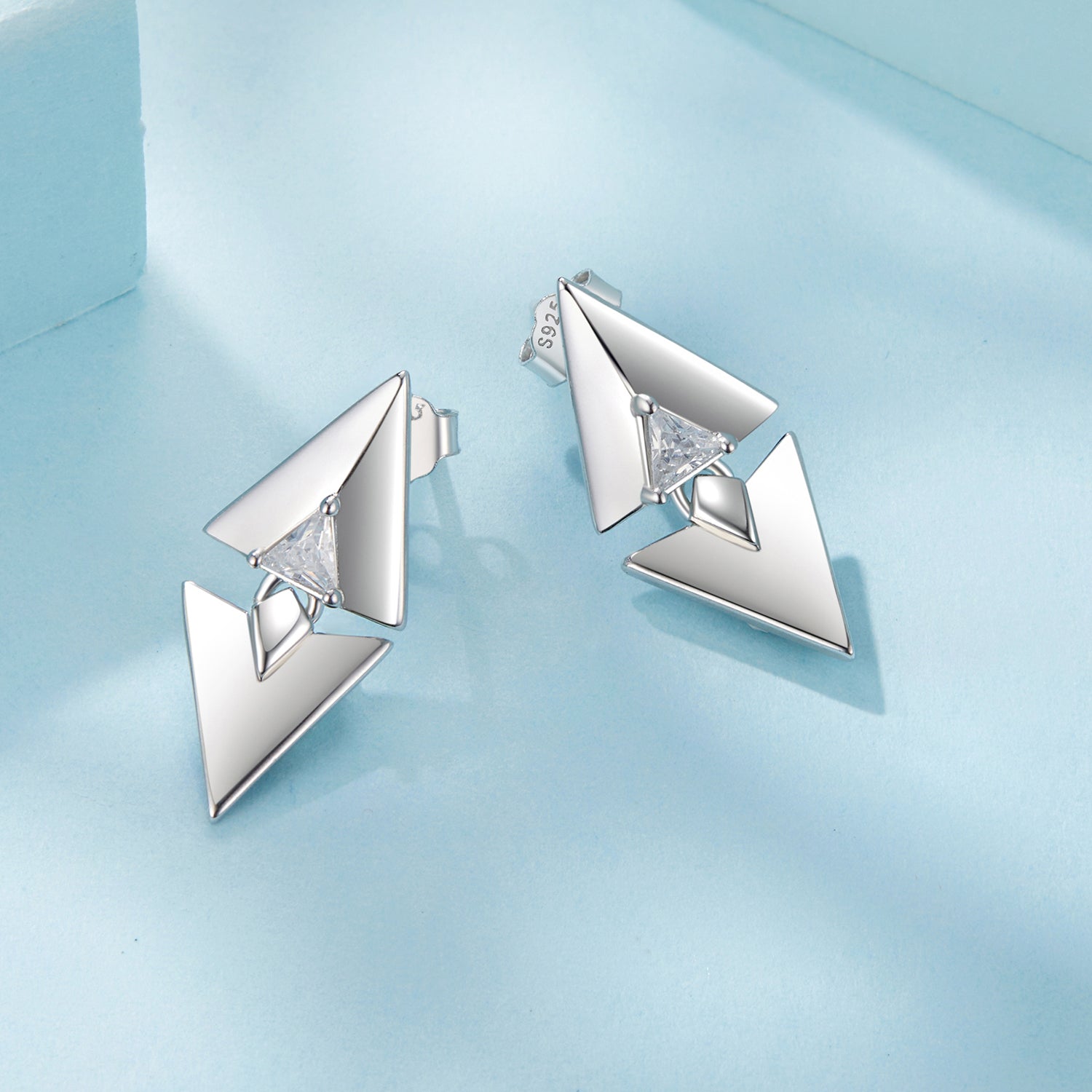925 Sterling Silver Earrings with White Gold Plating and CZ