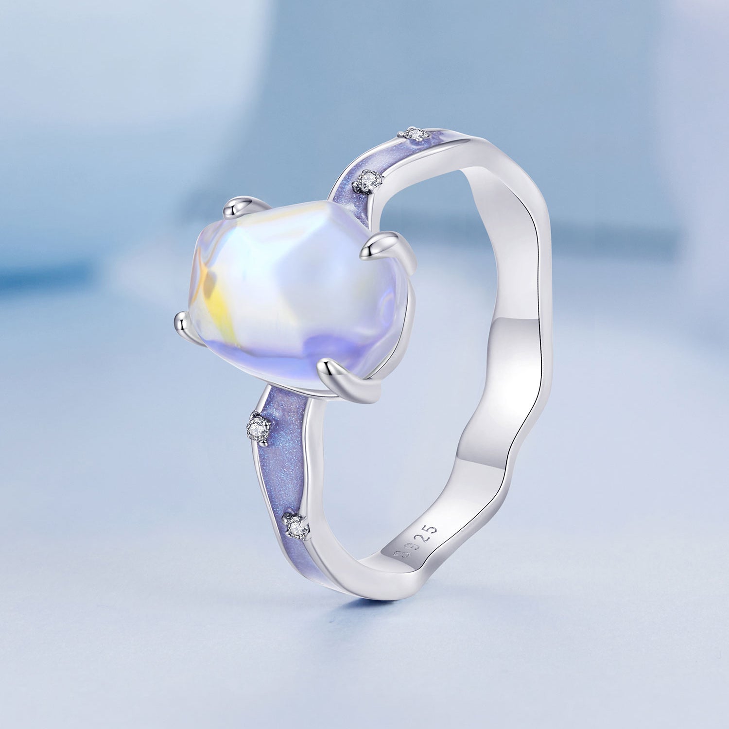925 Sterling Silver Enamel 10x8mm CZ Ring Size 6 for Women