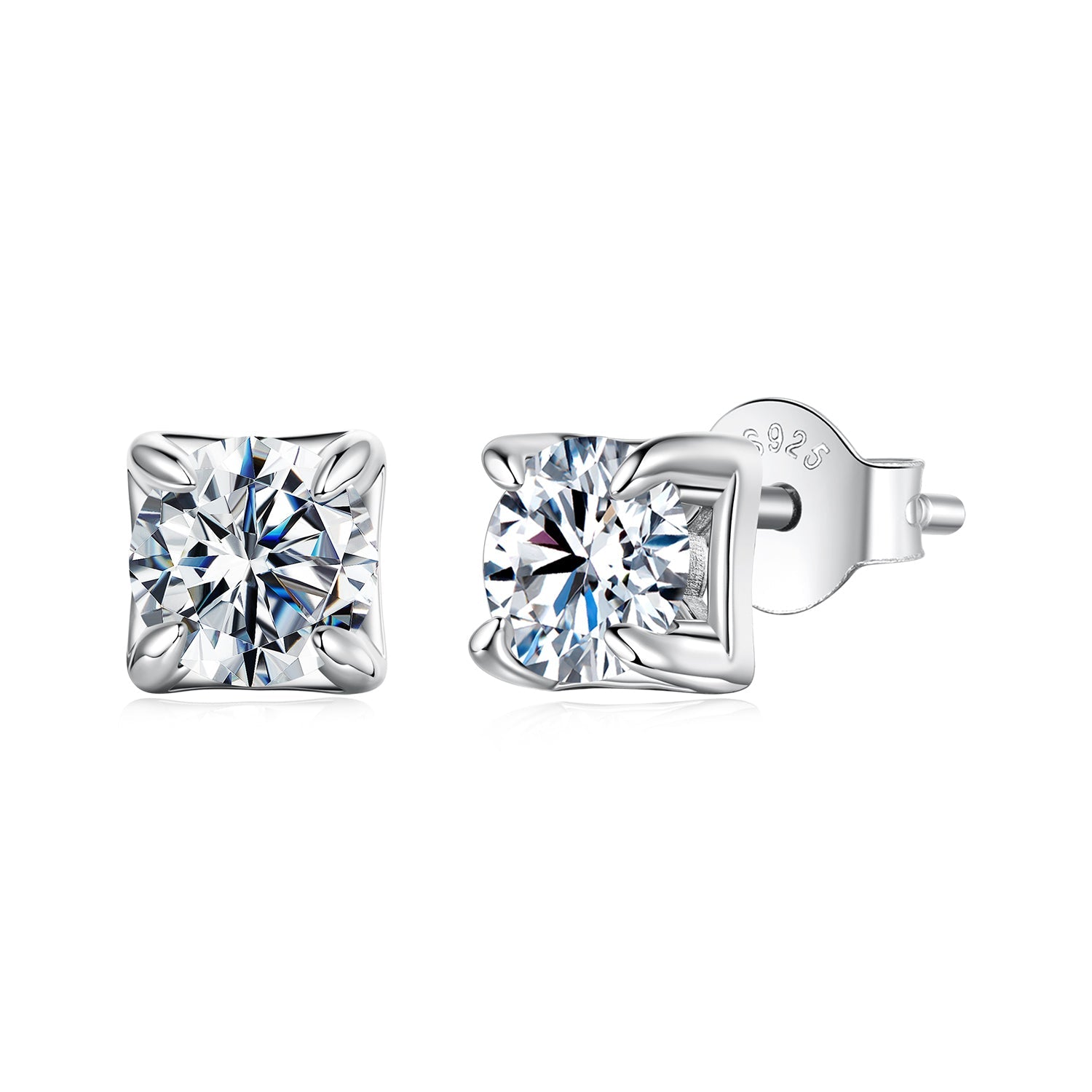 925 Sterling Silver & Moissanite Earrings - White Gold Plated, 0.5ct, Style S for Women