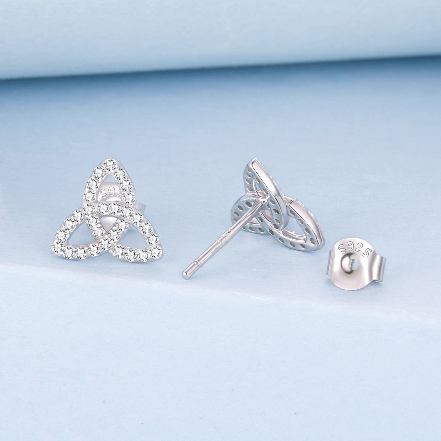 925 Sterling Silver White Gold Plated Pavé CZ Earrings