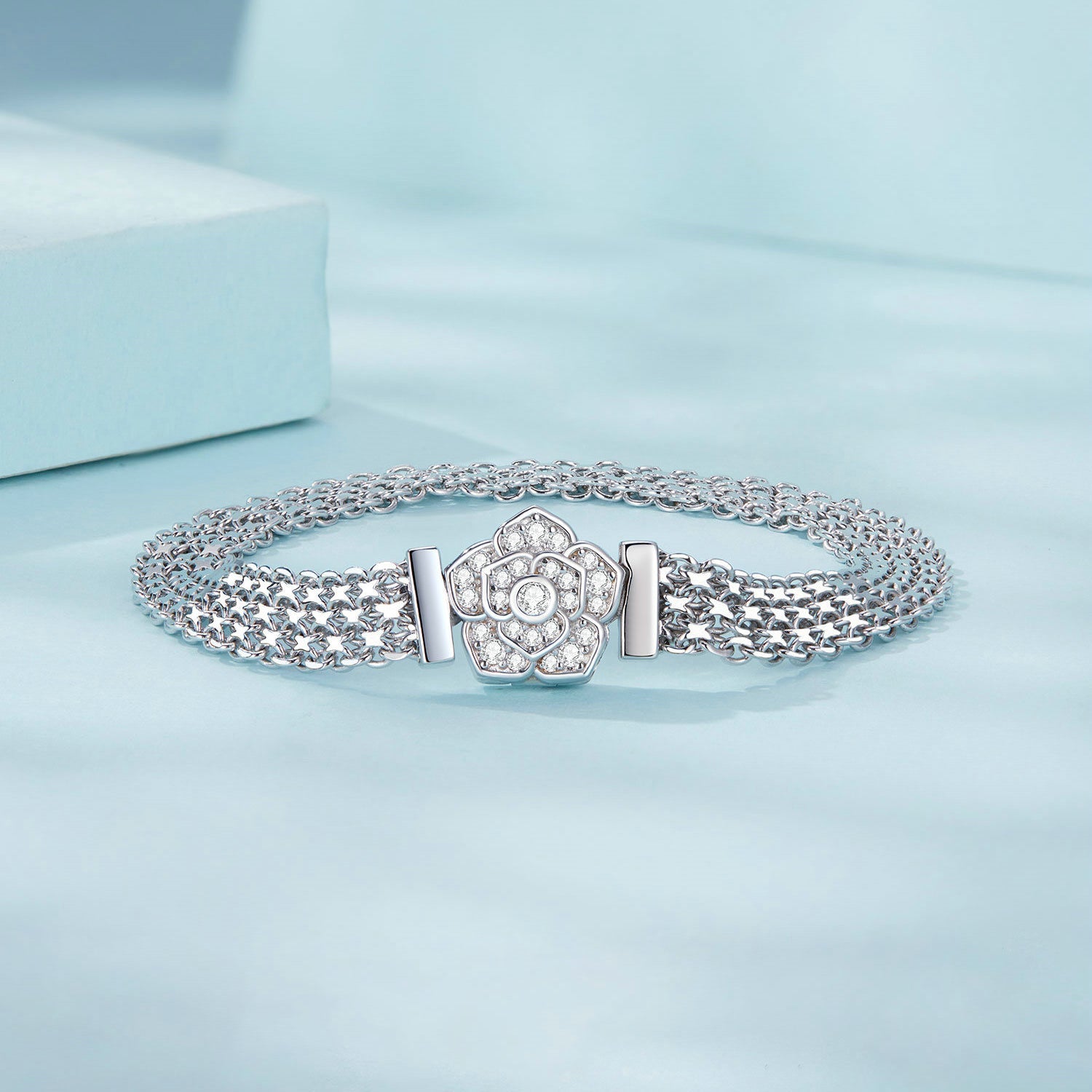 925 Sterling Silver and Platinum Plated 17.0 cm Pavé Setting CZ Bracelet for Women