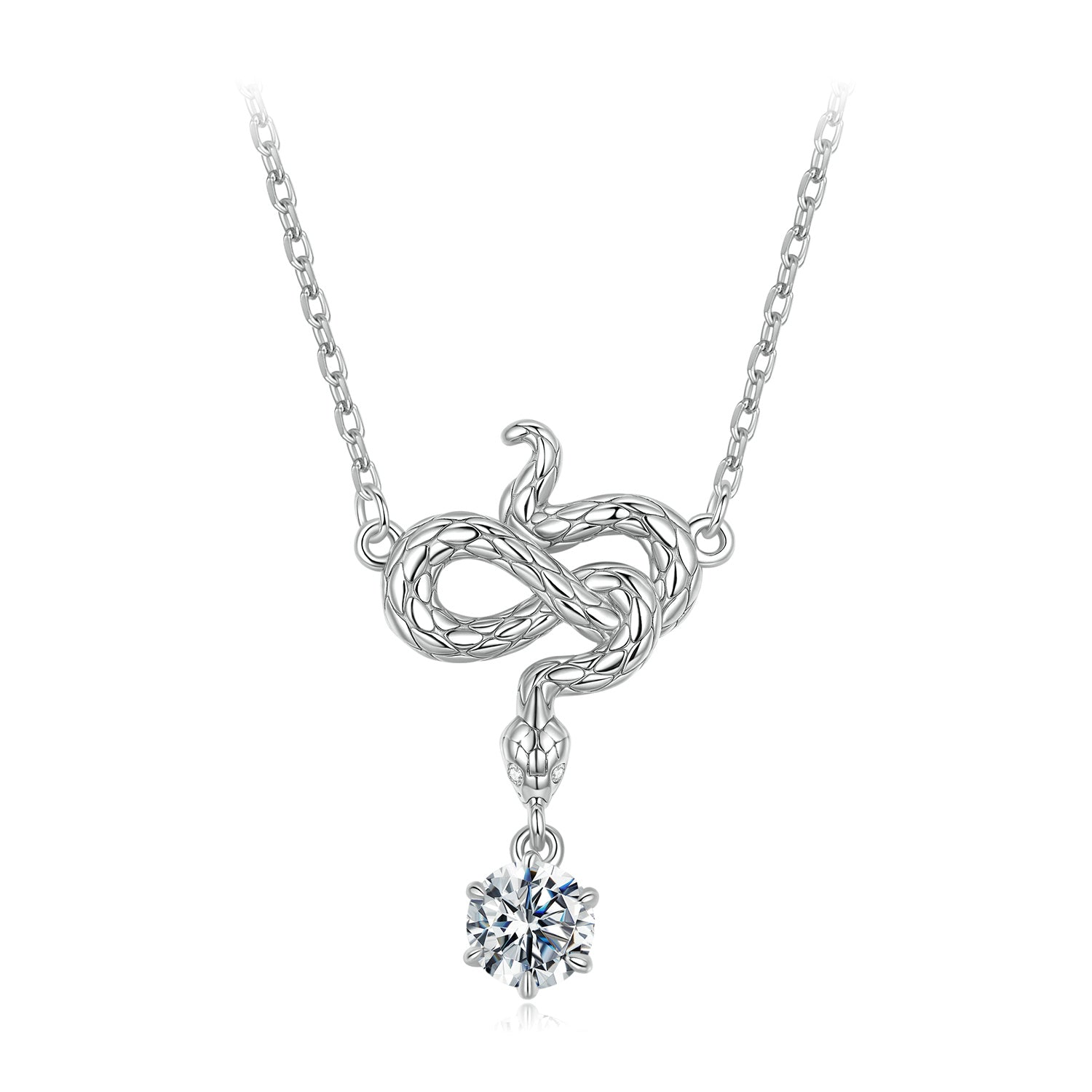 925 Sterling Silver Moissanite 0.50 Carat Necklace with CZ Pavé Setting in White Gold, 40+5cm for Women