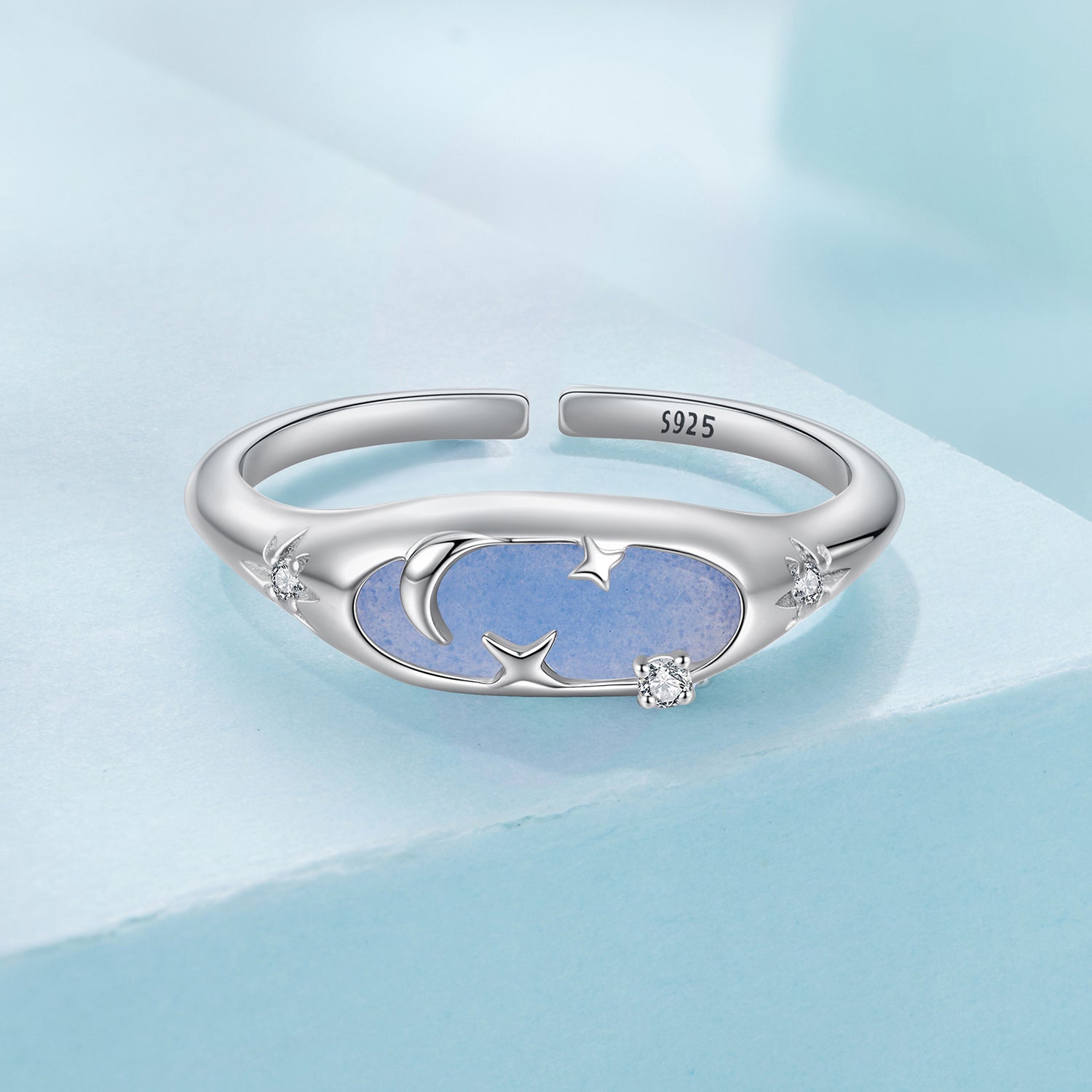 925 Sterling Silver & White Gold Luminous Stone Ring for Women
