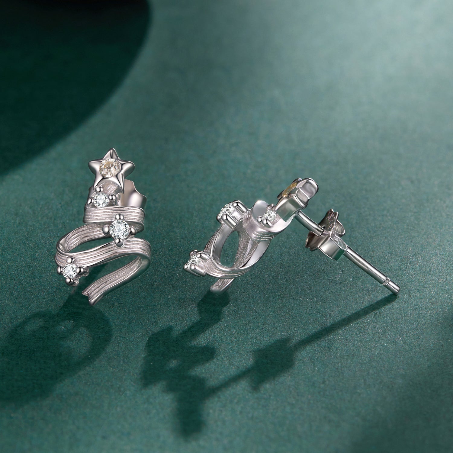 925 Sterling Silver Earrings with White Gold Plating and CZ
