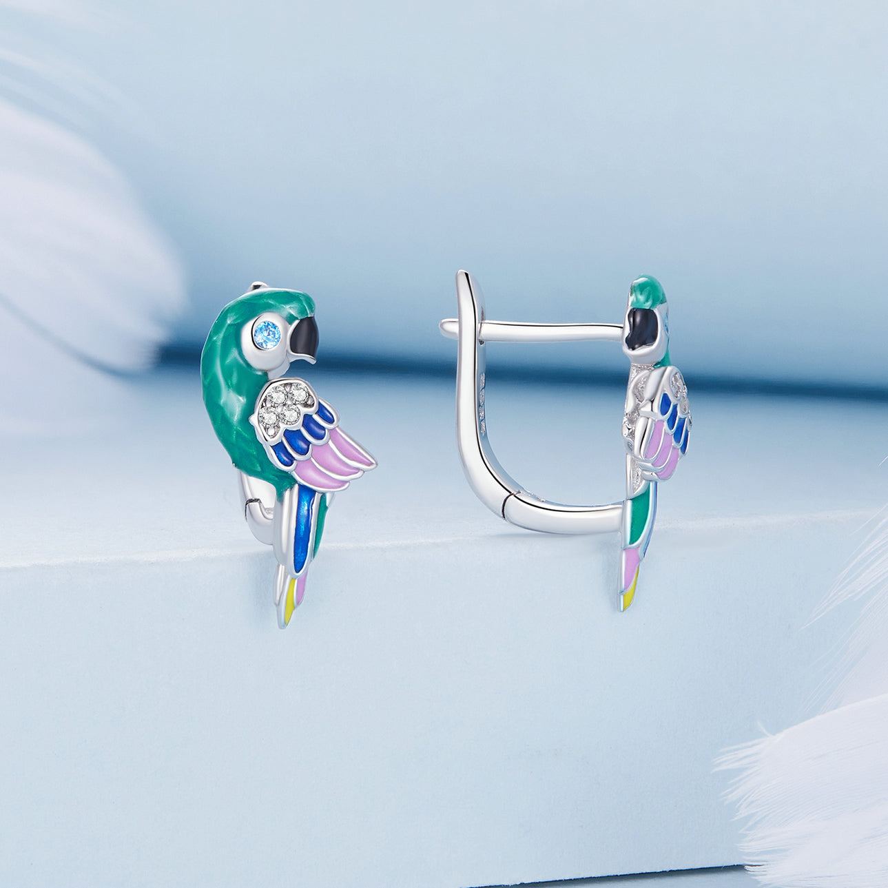 925 Sterling Silver Enamel Crafted Earrings for Women - 16x9mm