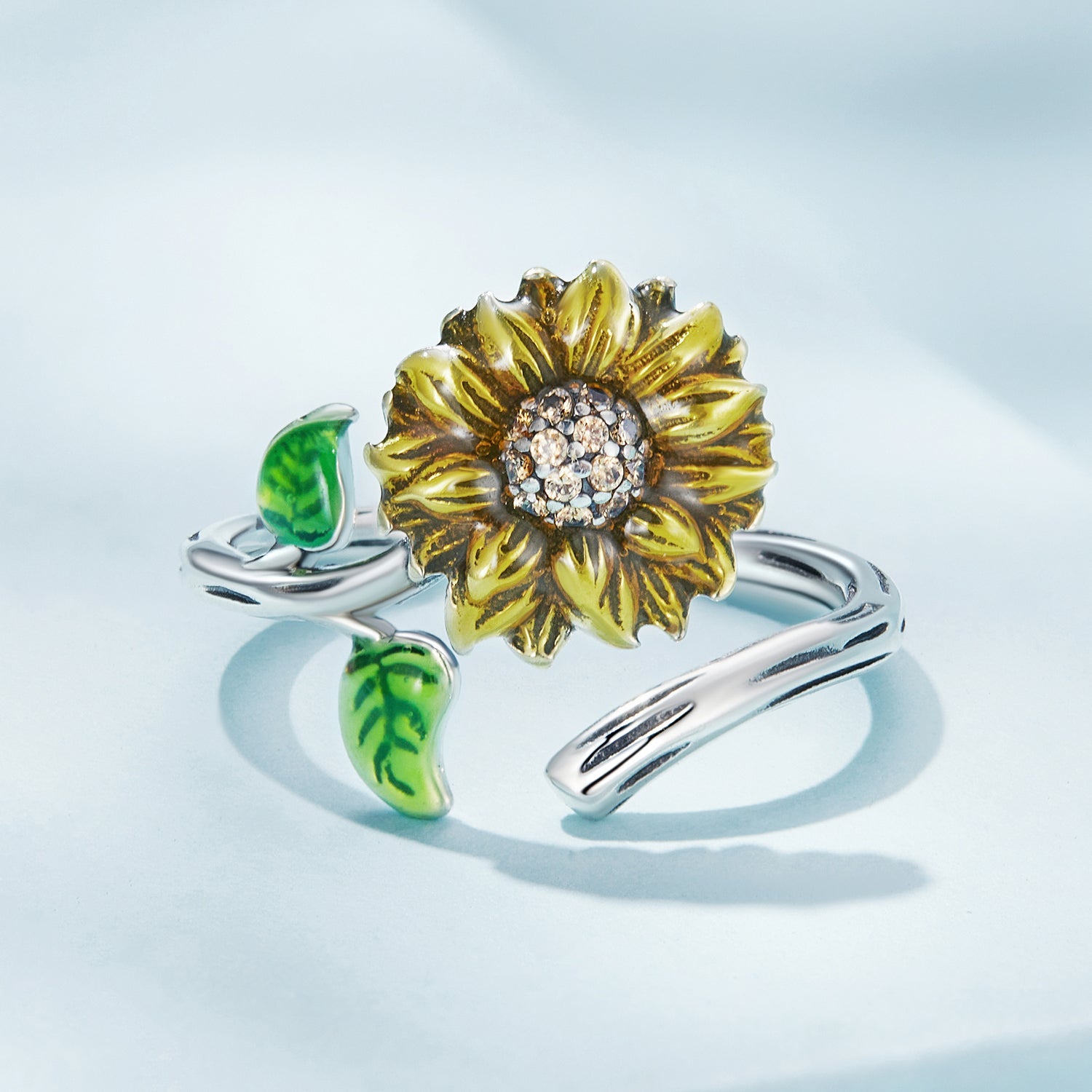925 Sterling Silver Enamel Pavé Setting CZ Oxidized Silver Ring