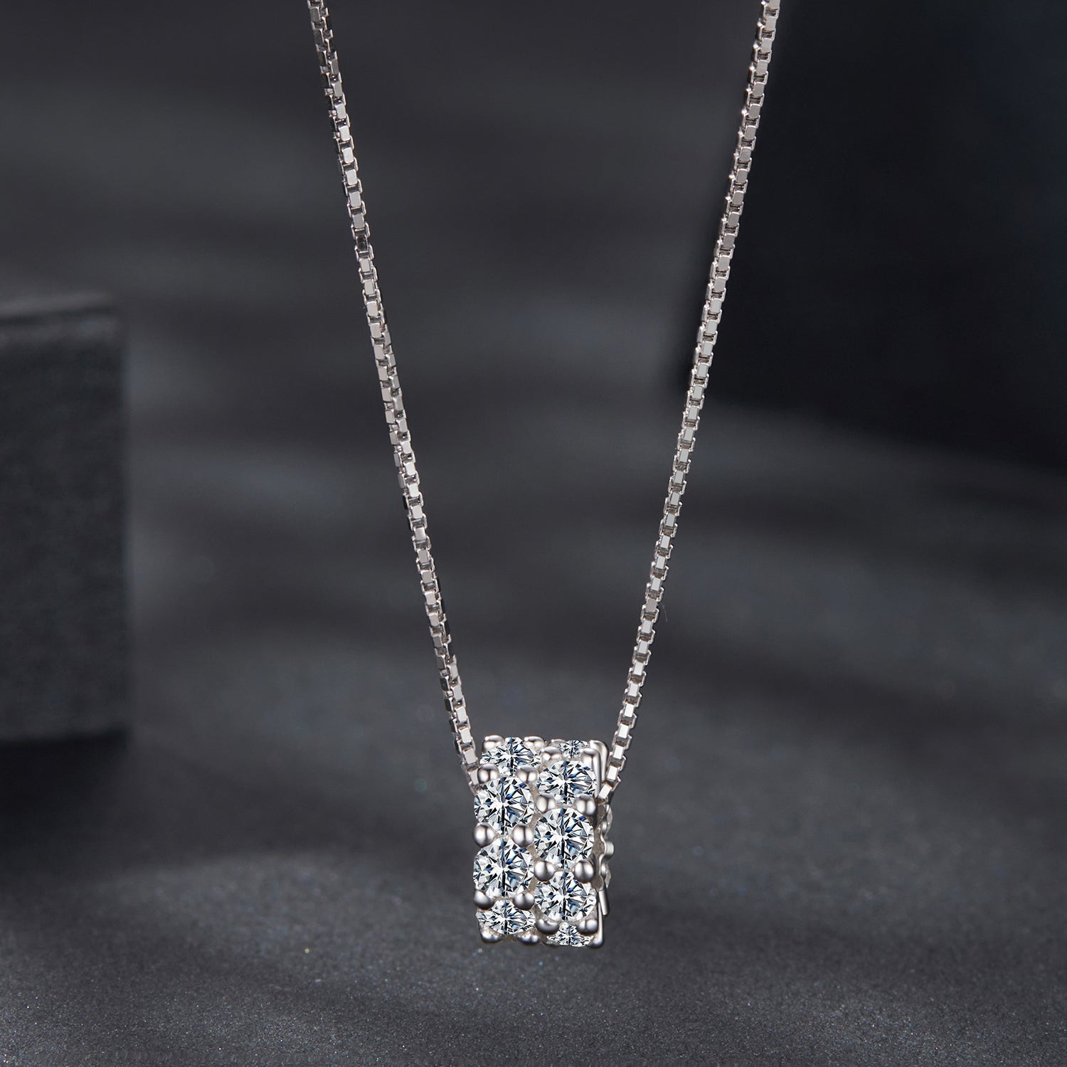 925 Sterling Silver & Moissanite Necklace, 40+5cm Length, White Gold Plated, Women's Jewelry
