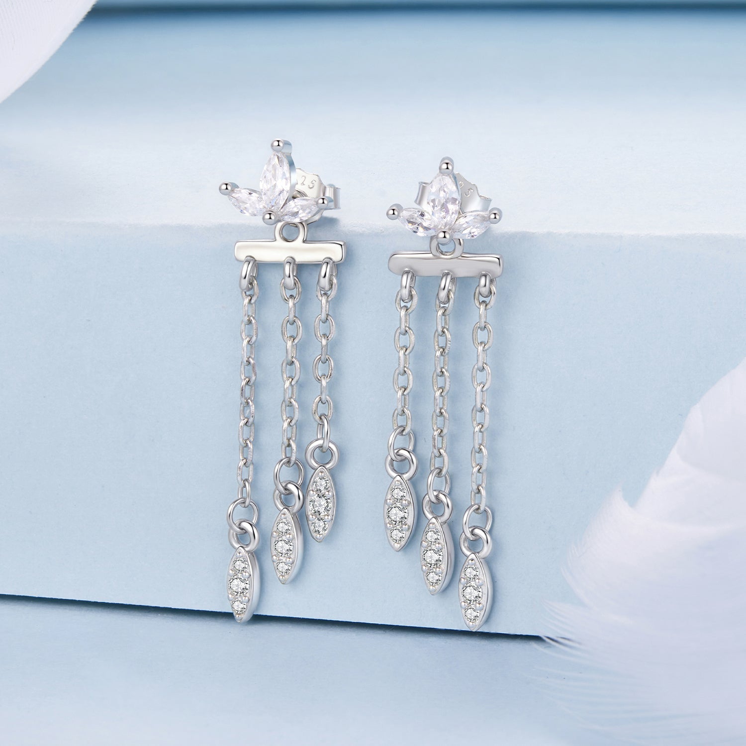 925 Sterling Silver Earrings with White Gold Plating and CZ