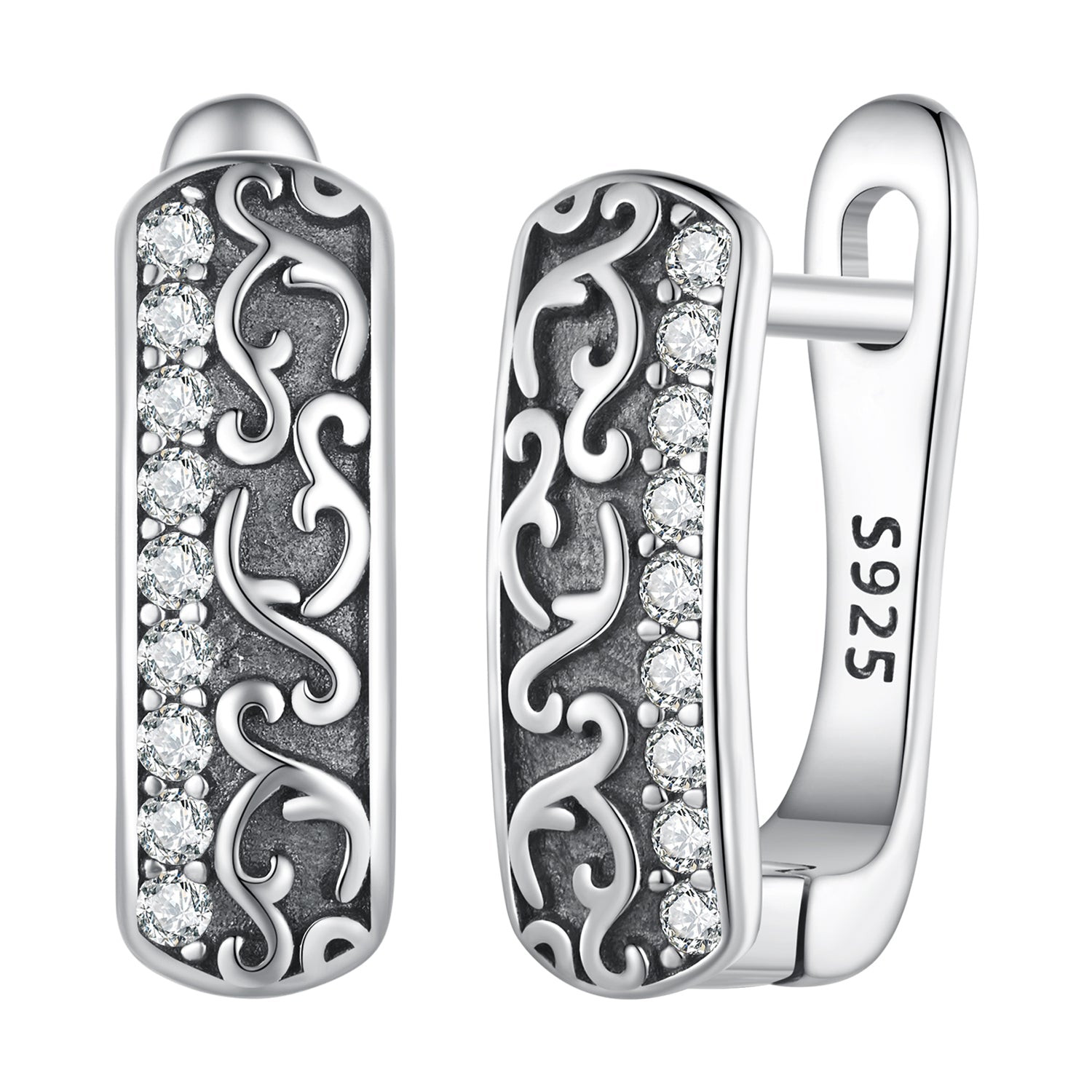 925 Sterling Silver Earrings with Pavé Setting CZ - 1.3m x 0.5m for Women