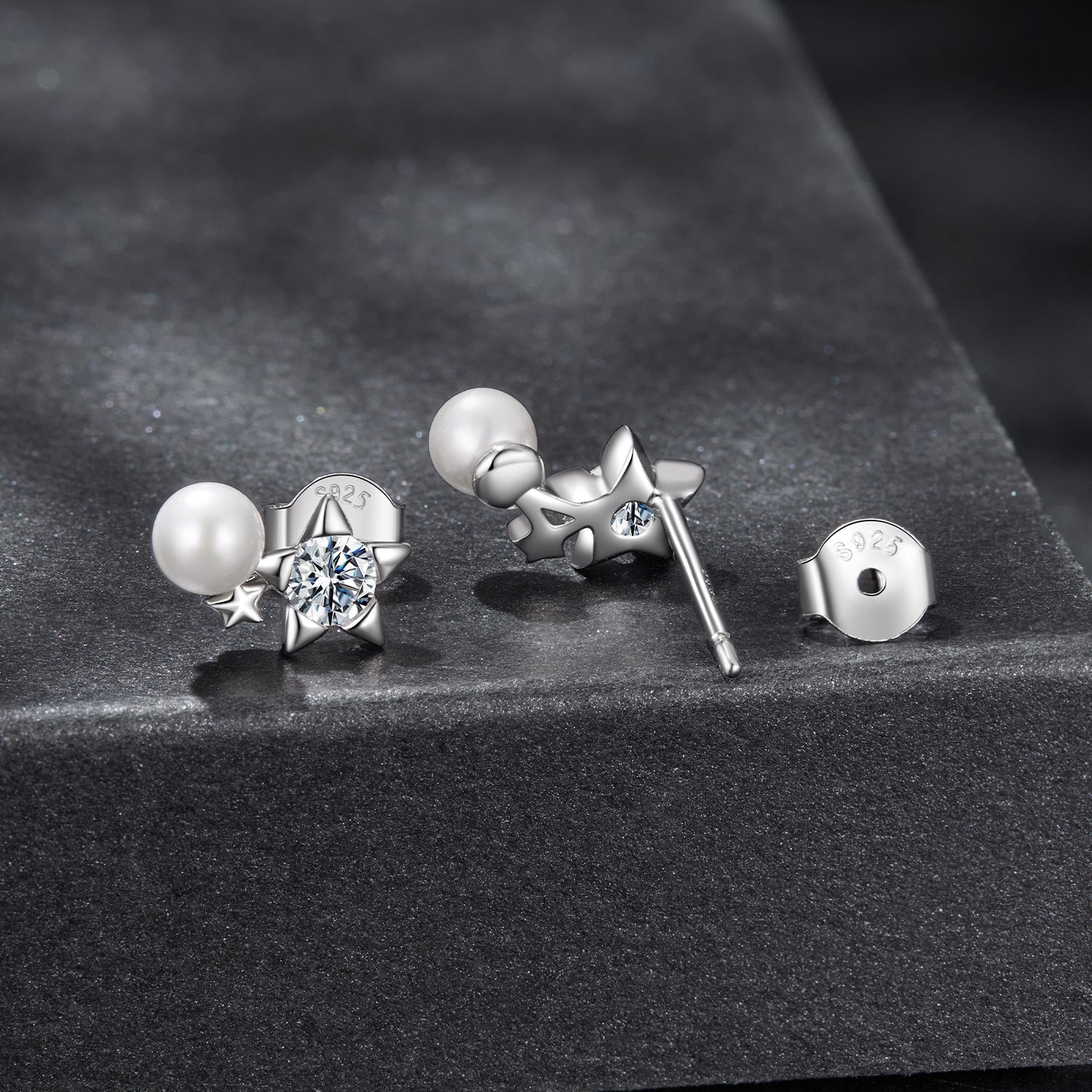 925 Sterling Silver 0.20 Carat Moissanite Earrings with Synthetic Pearl for Women