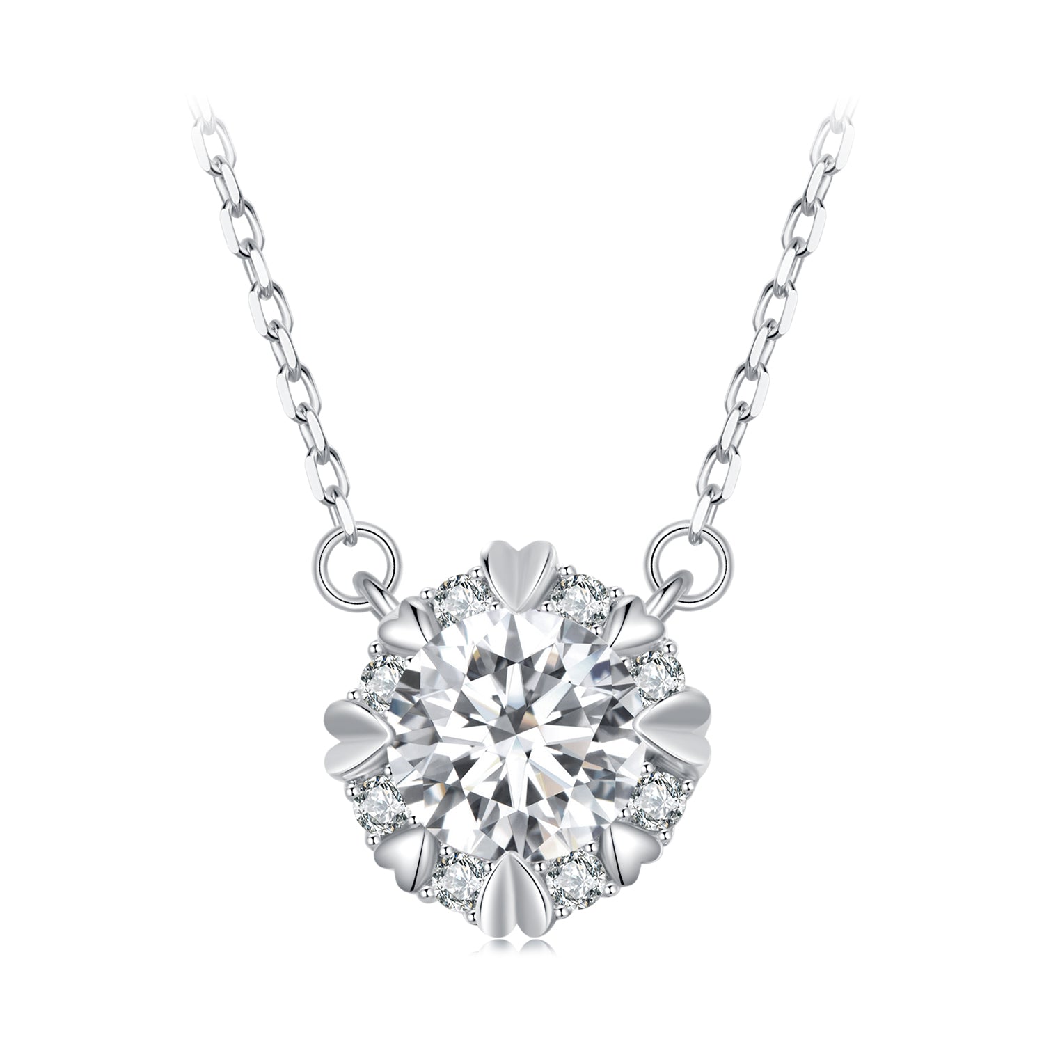 925 Sterling Silver Moissanite 1.0 Carat Necklace with Pavé Setting for Women
