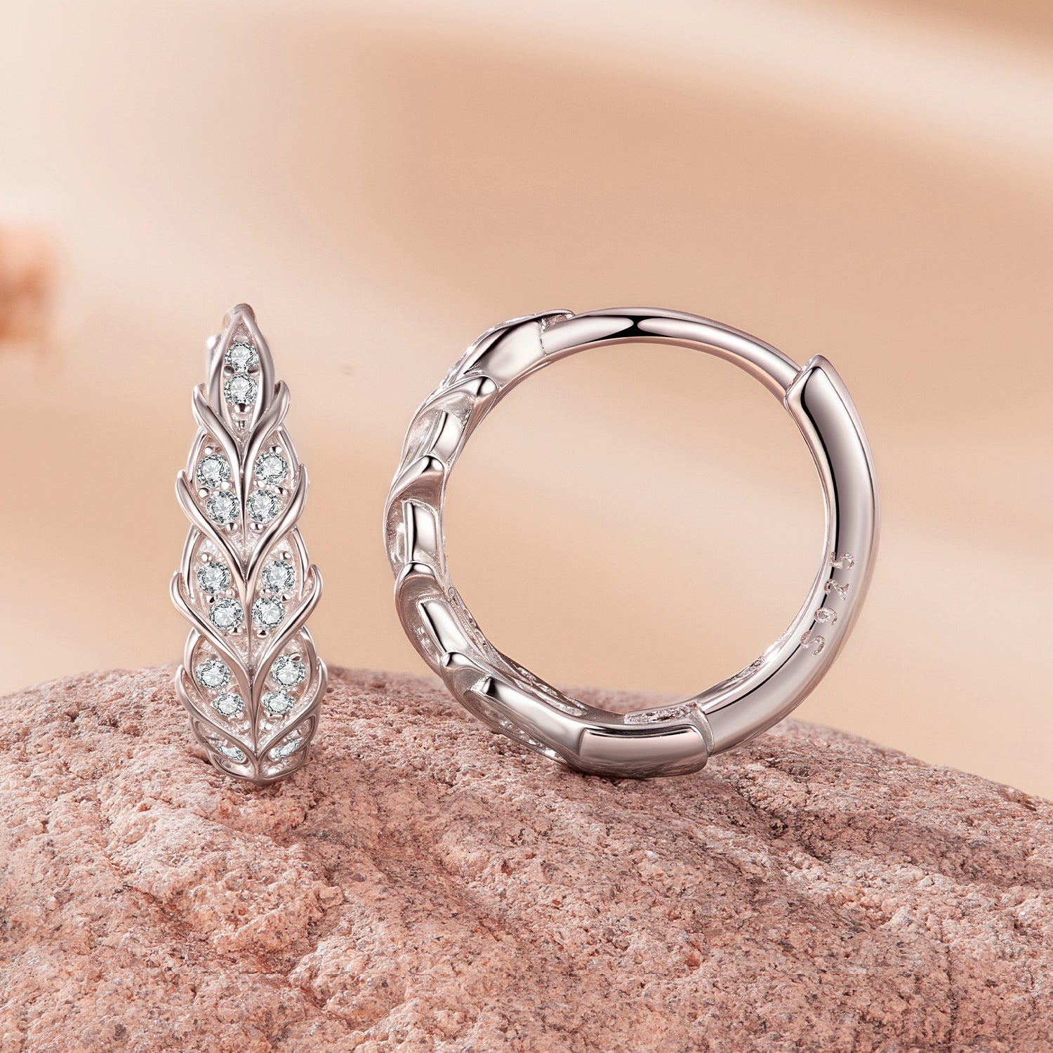 925 Sterling Silver Earrings with Pavé Setting CZ and White Gold Plating for Women